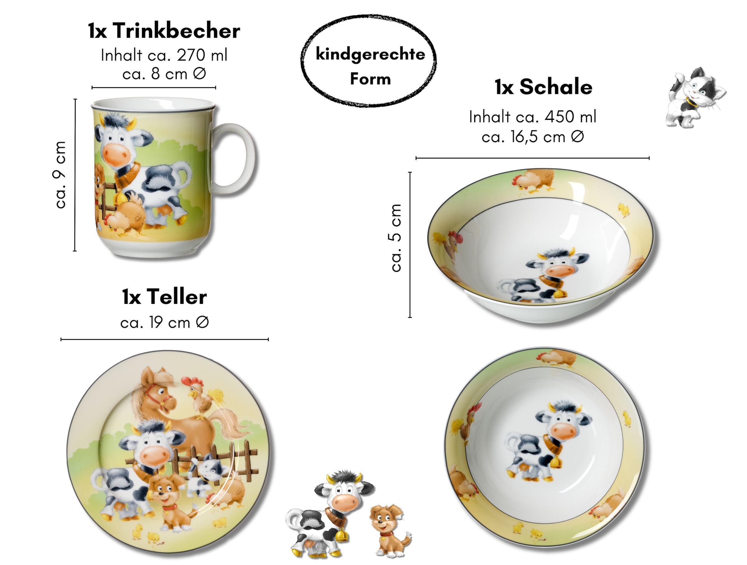 Ritzenhoff & Breker Kindergeschirr-Set »Hoftiere«, (Set, 3 tlg.), im Geschenkkarton