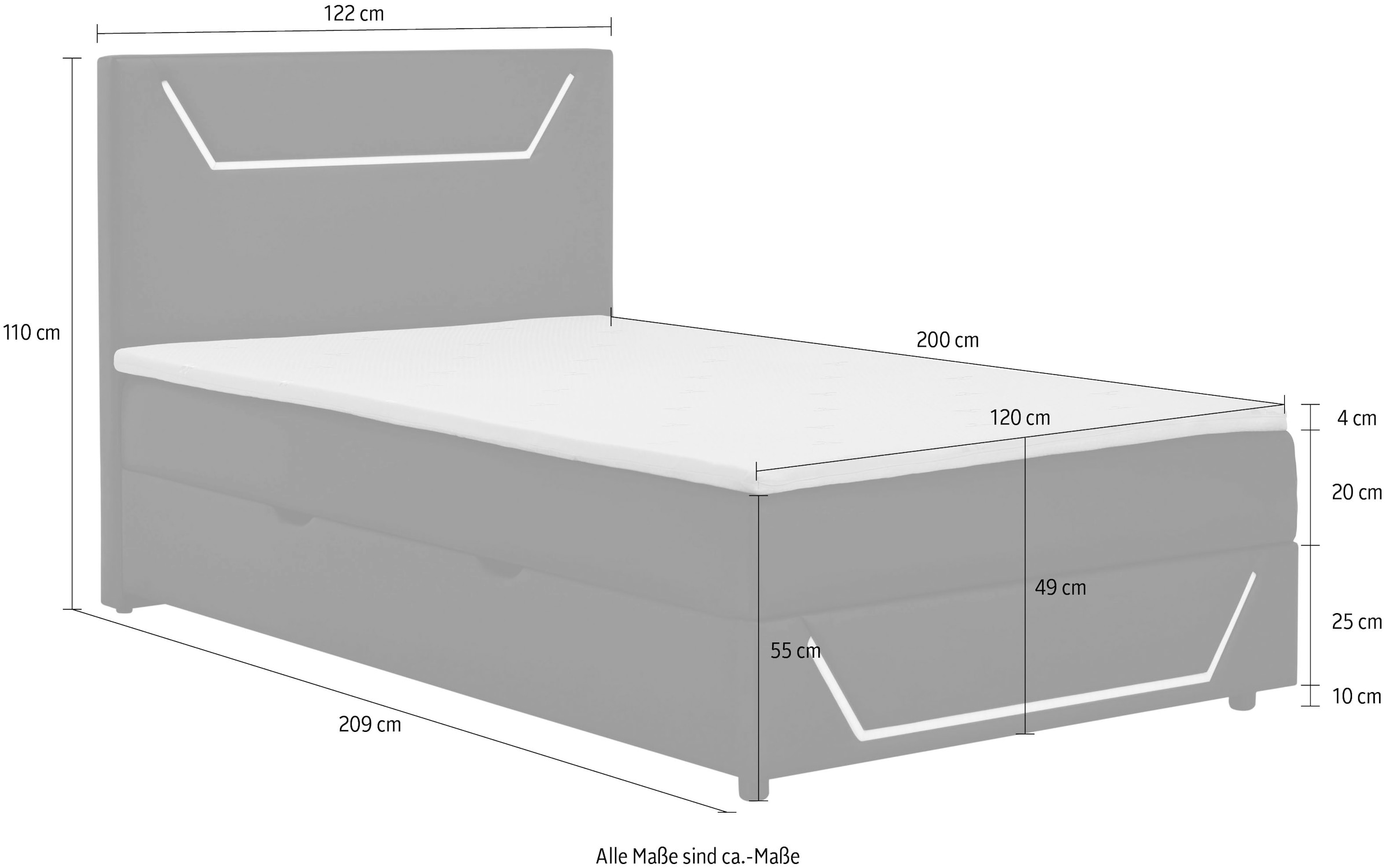 Home affaire Boxbett »GALAXY inkl. Bettkasten, mit grüner LED-Beleuchtung, Breite: 120cm« Gamingbett mit USB-C und USB-A Anschluss am Kopfteil, inkl. Topper
