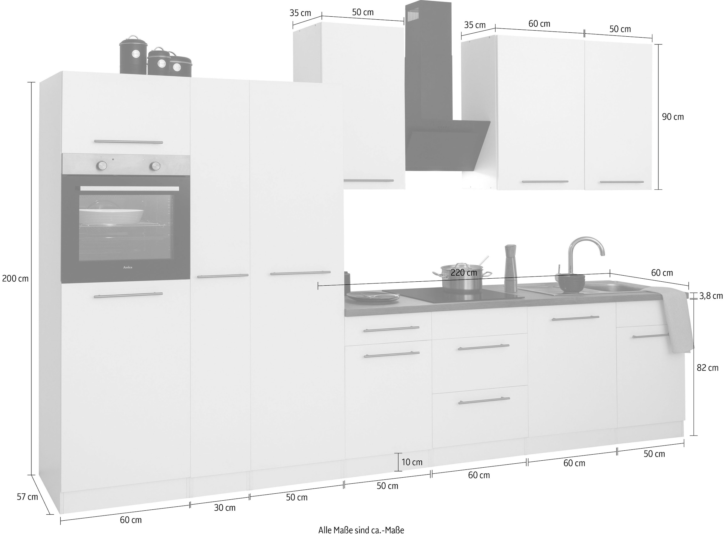 wiho Küchen Küchenzeile »Unna«, mit E-Geräten, Breite 360 cm