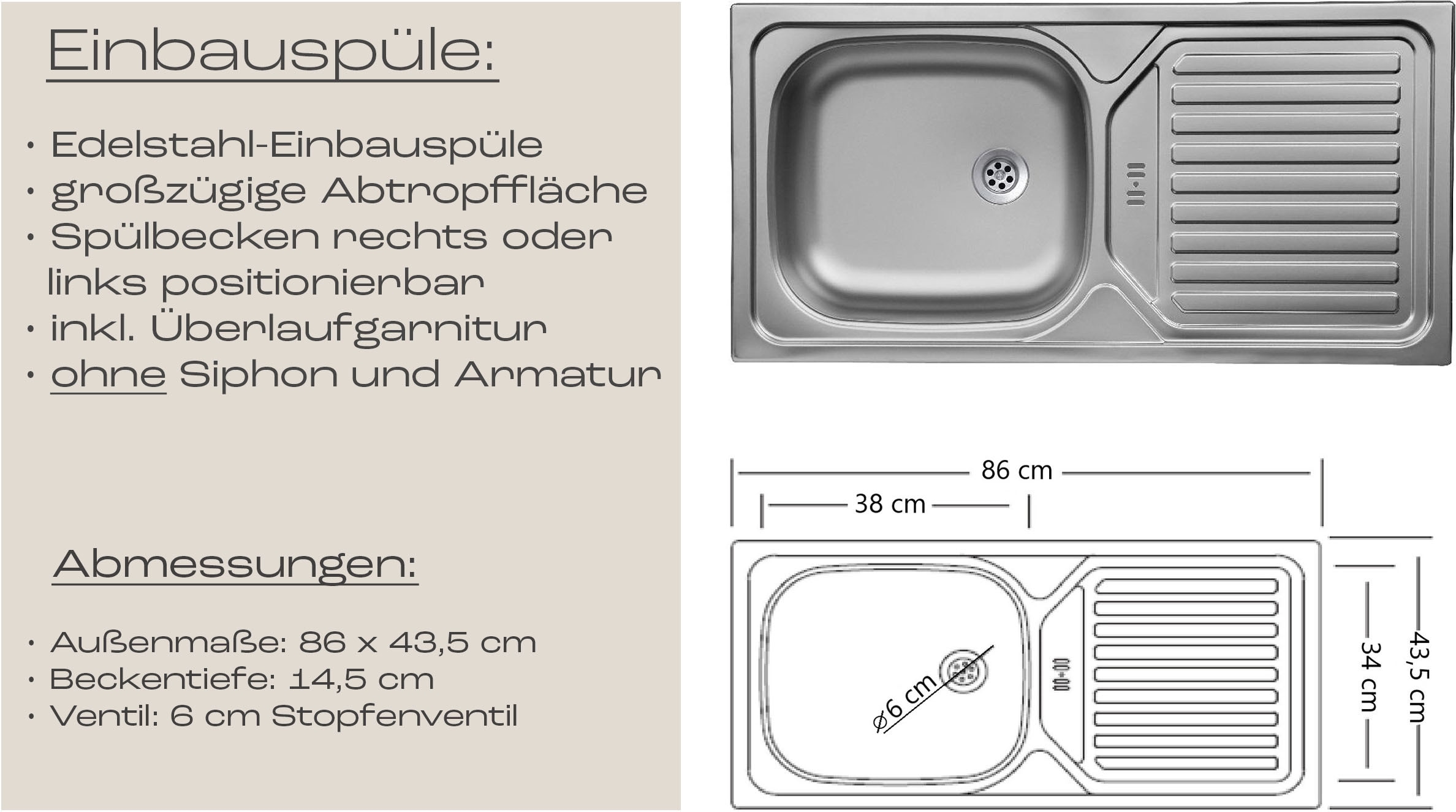 KOCHSTATION Küchenzeile »KS-Virginia,neu in verbesserter Ausführung« Arbeitsplatte 38 mm stark, Stauraum, Softclose,  Breite 350 cm, Soft-Close, ohne E-Geräte