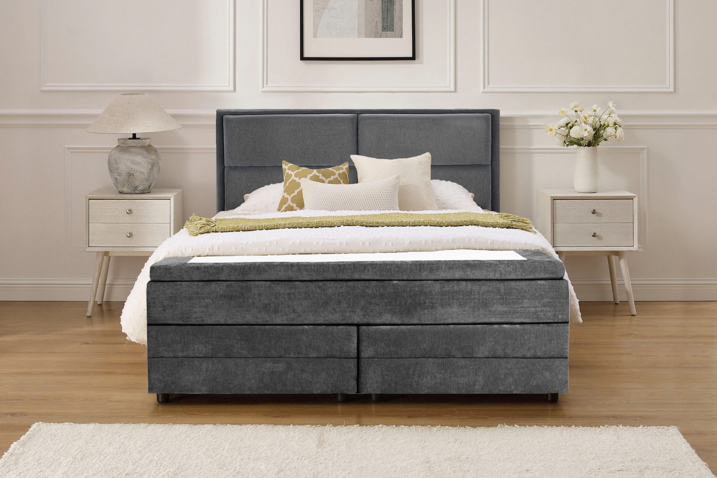 OTTO home Boxspringbett »FYNNA in den Breiten 140 & 180cm erhältlich, inkl. Bettkasten« inkl. Topper, erhältlich in verschiedenen Farben