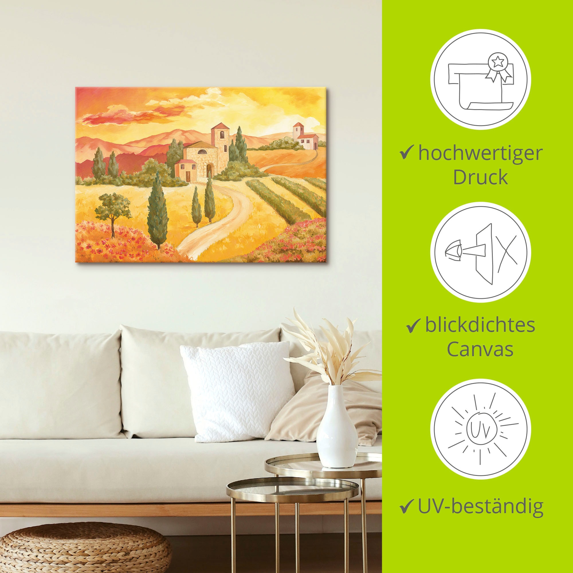 Artland Leinwandbild »Landschaft VII_gelb« 1 Stk. tlg. auf Holzrahmen gespannt