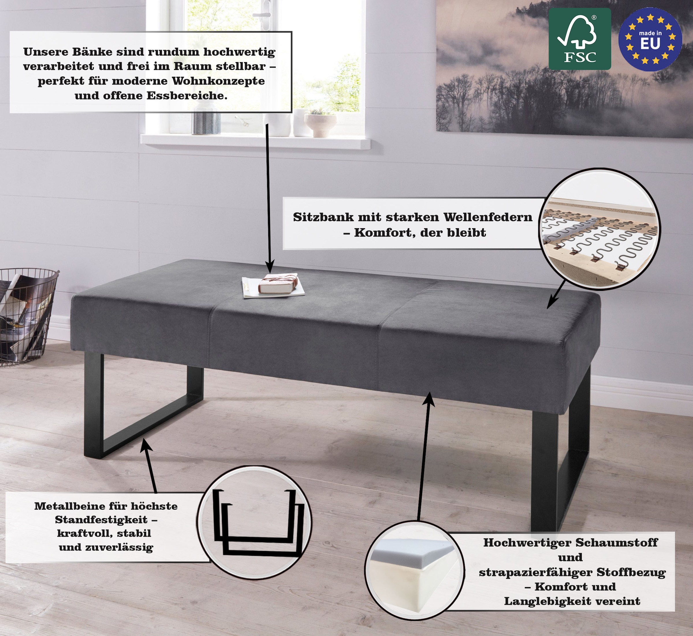Home affaire Sitzbank »Oliver« Breite 140cm, mit Metallgestell