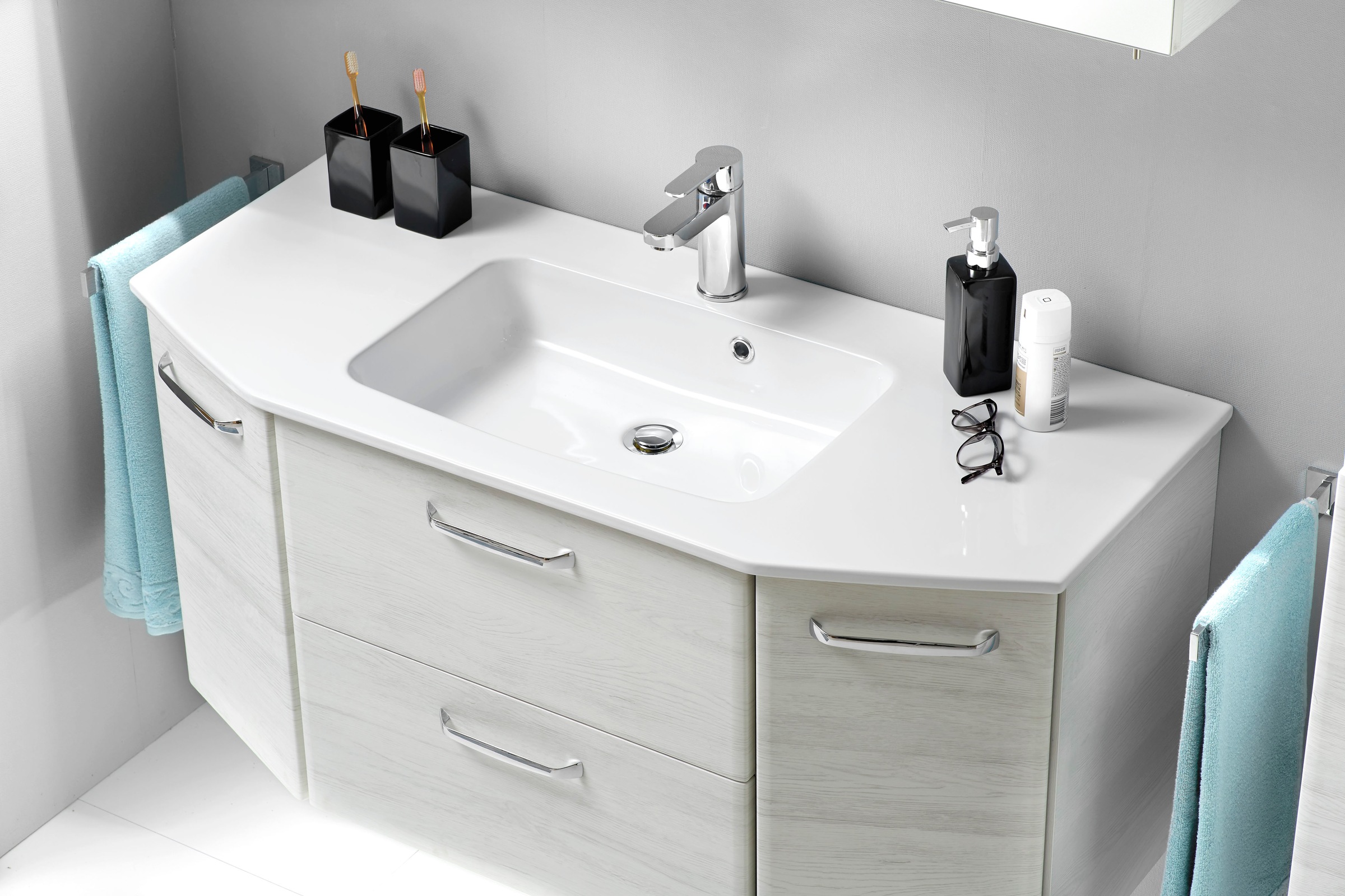 Saphir Badmöbel-Set »Quickset 936 4-teilig, Glaswaschtisch und LED-Spiegelschrank« Set, 4 Stk. tlg.