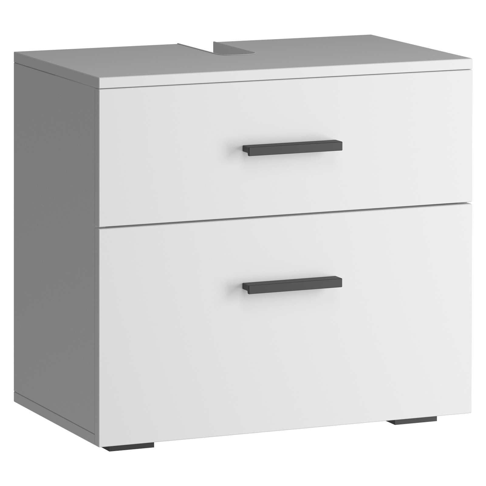 welltime Waschbeckenunterschrank "Skara" mit Klappe und Schubkasten, schwarze Griffe, Breite 60 cm, Höhe 55 cm