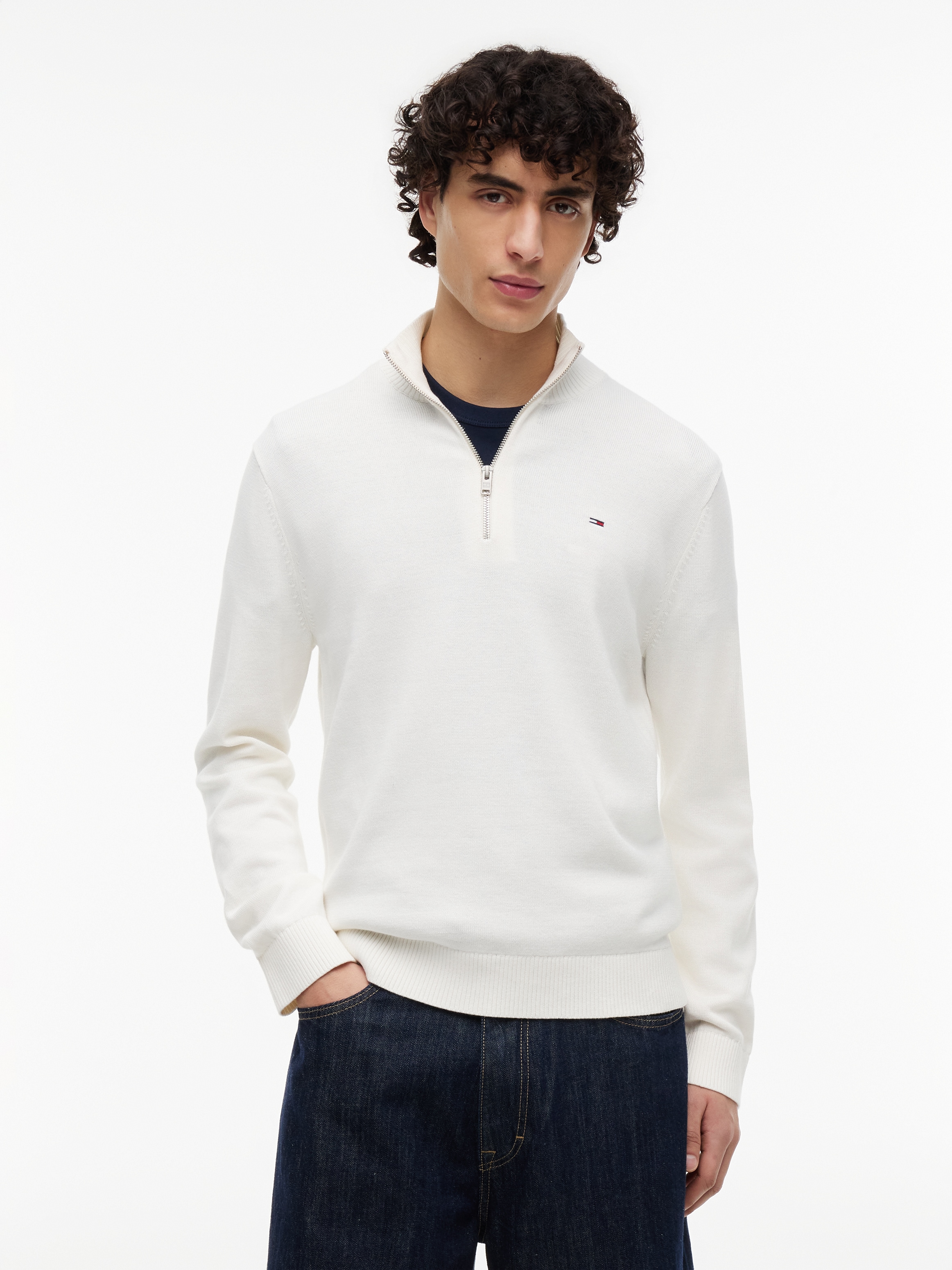 Tommy Jeans Strickpullover »TJM SLM ESS LIGHT ¼ ZIP SWTR EXT« Mit Rundhalsausschnitt