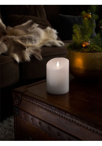 LED-Kerze »Weihnachtsdeko«, LED Echtwachskerze, weiß, mit 3D Flamme, Ø 10 cm, Höhe: 14 cm
