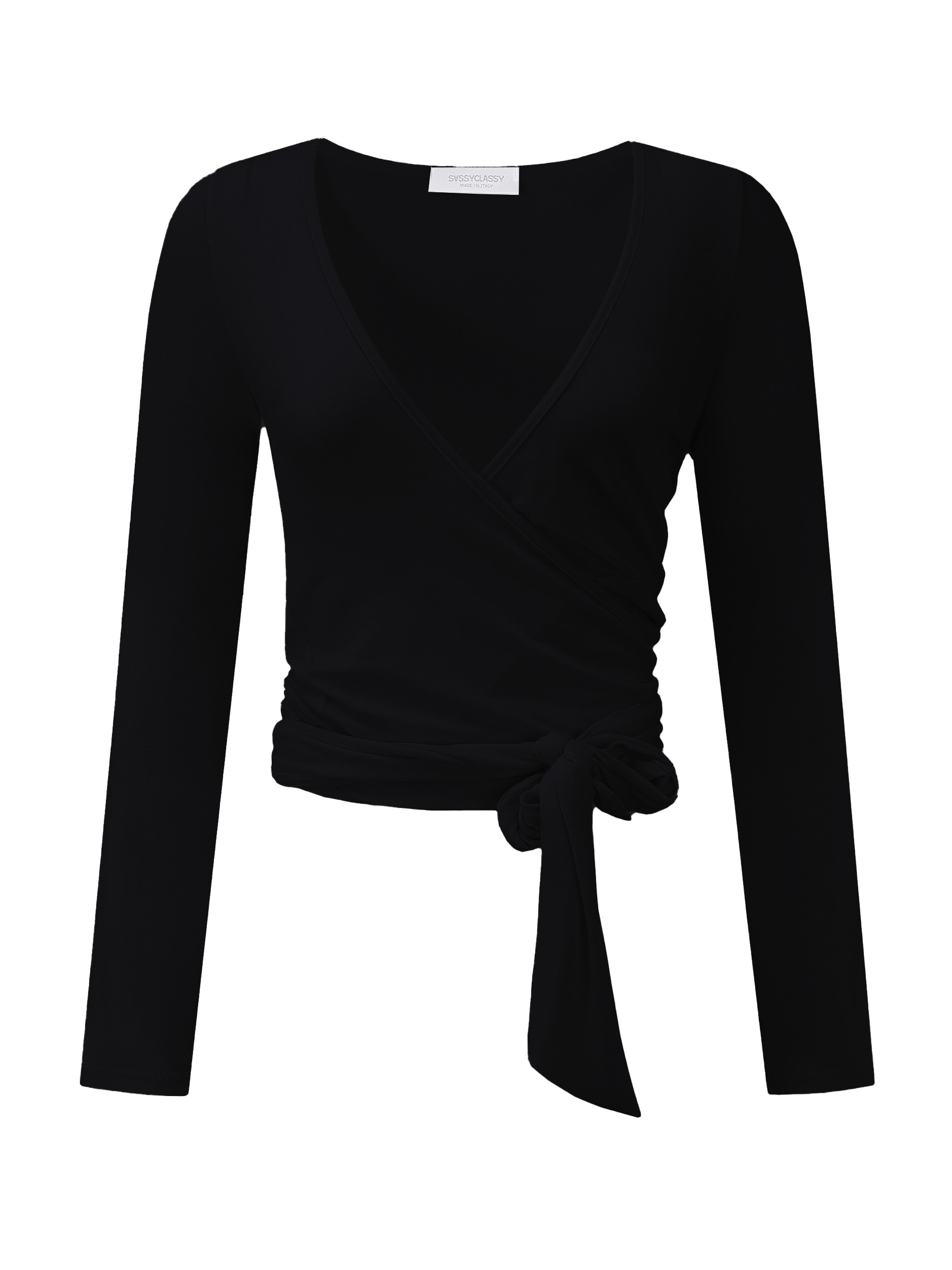 SASSYCLASSY Wickelshirt »Langarm Shirt zum Wickeln« Elastisches Wickelshirt mit tiefem V-Ausschnitt Schwarz Weiß