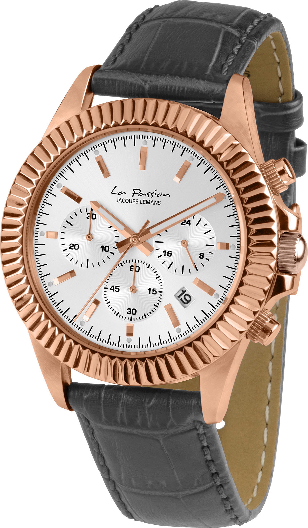 Jacques Lemans Chronograph »La Passion« Quarzuhr,Armbanduhr,Damenuhr,Herrenuhr,Lederarmband,Stoppfunktion,Tag