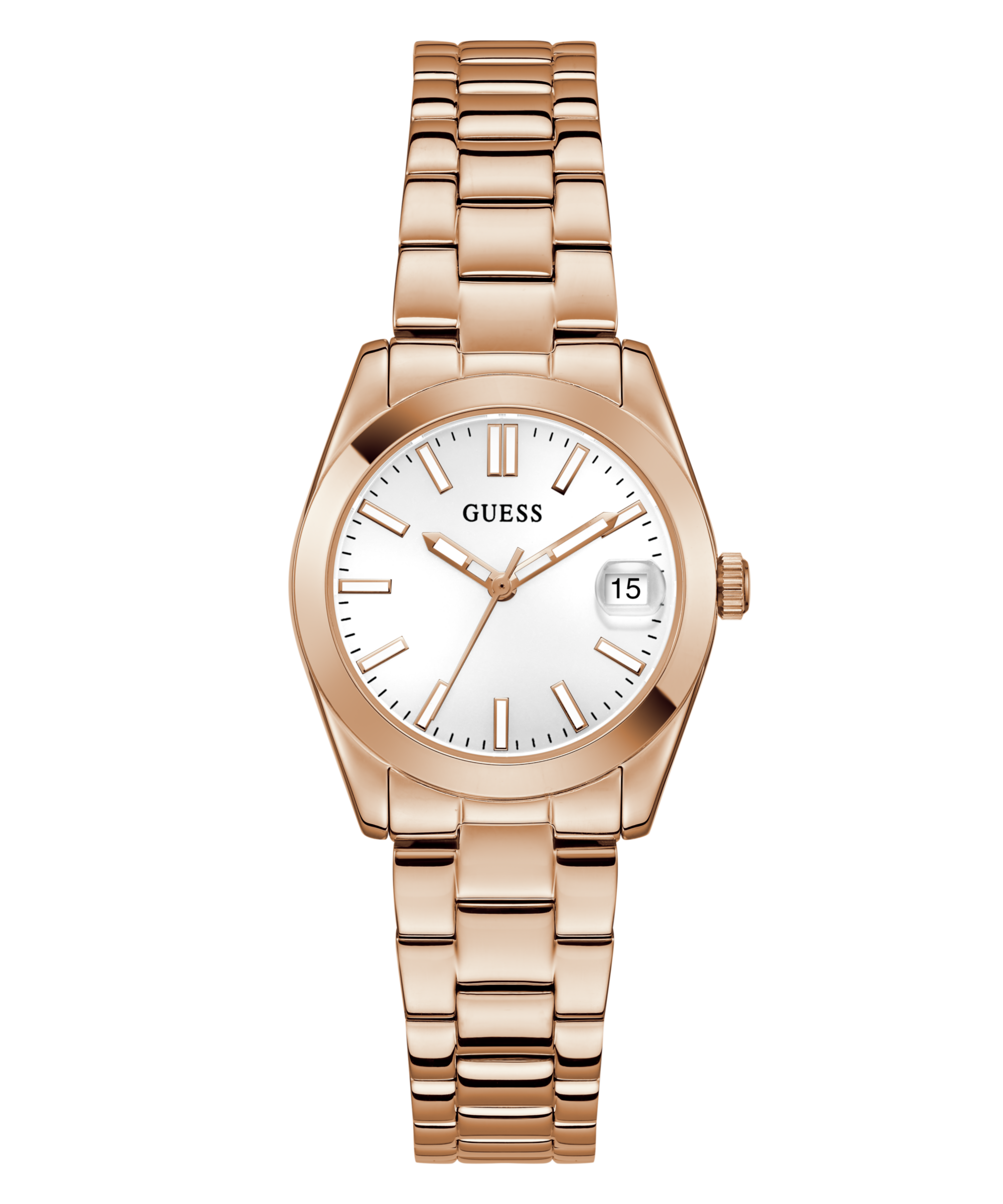 Guess Quarzuhr »ALICE« Armbanduhr, Damenuhr, Edelstahlarmband, Datum, Kristallglas