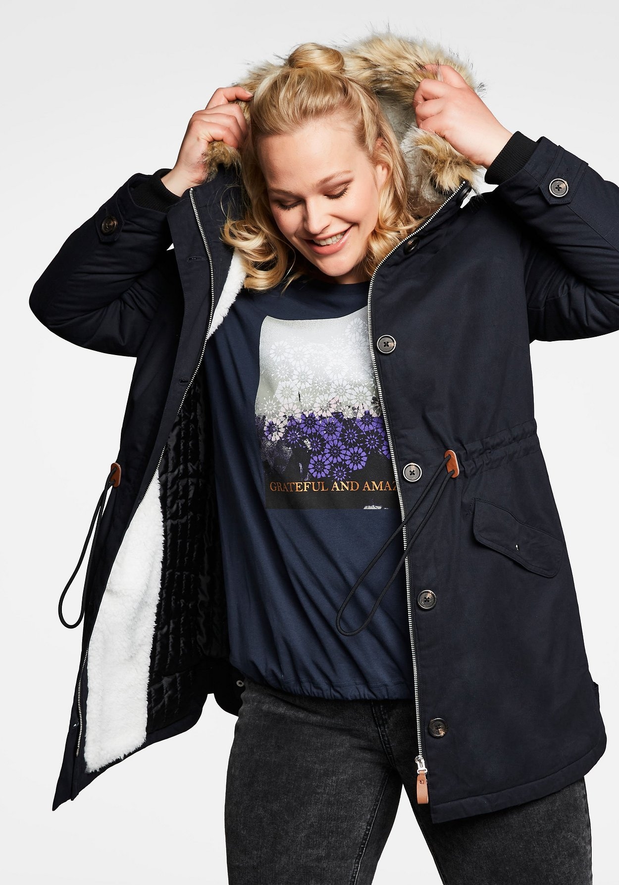 Sheego Parka »Parka aus Baumwolle, mit Teddyfutter«