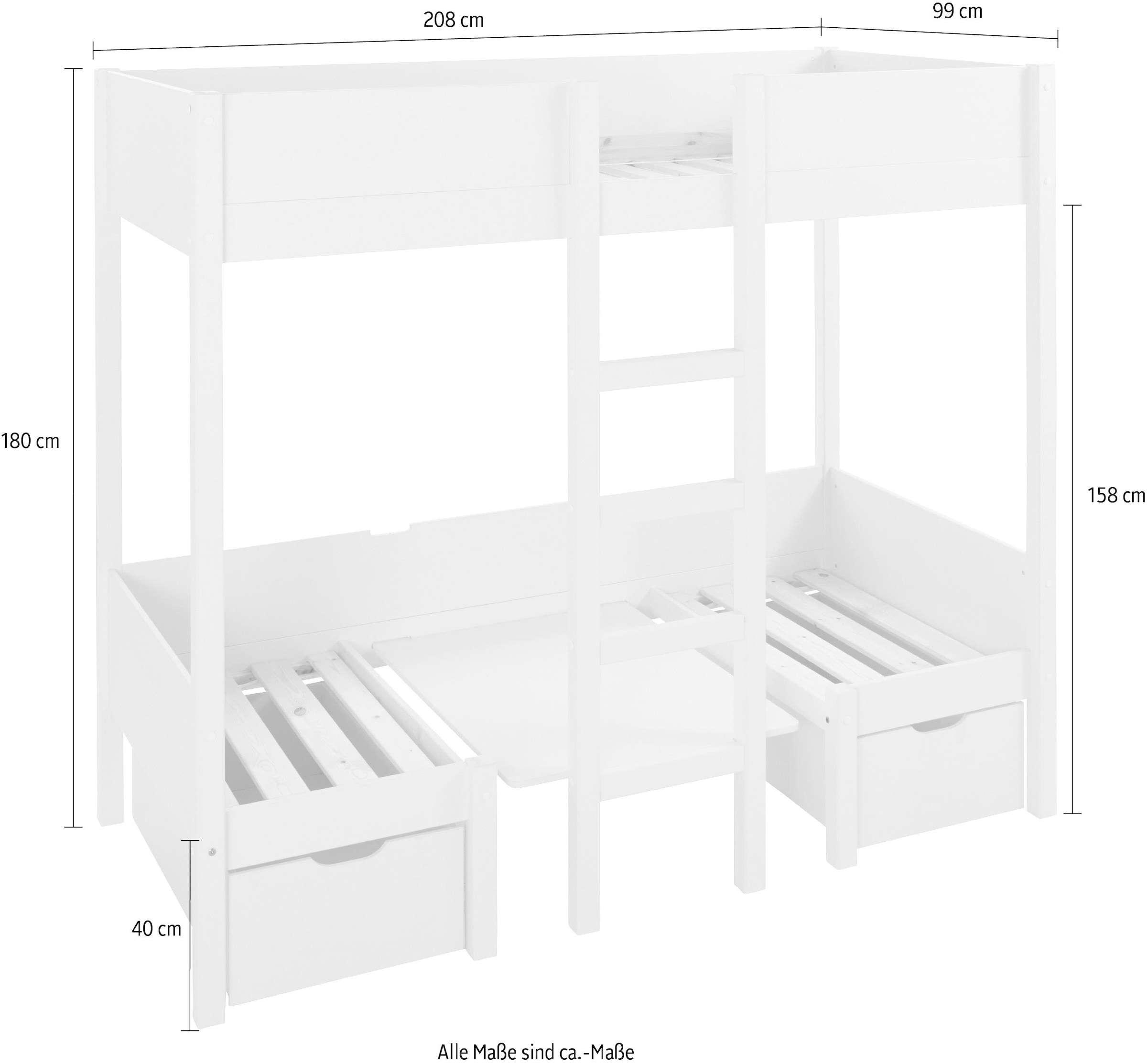 Lüttenhütt Etagenbett »Stockbett TIPO, inklusive 2 Schubkästen, 2  Schlafplätze«, mit Leiter und Rollrost, ohne Matratzen und ohne Sitzpolster  bei