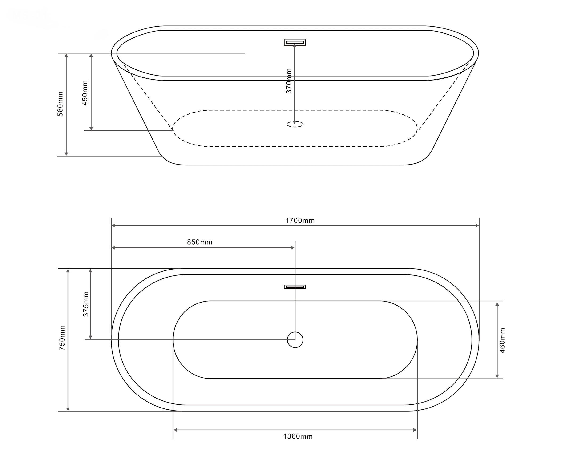 Sanotechnik Badewanne »YORK« Höhe 58 cm Vorrichtung für Ablaufschlauch | Überlauf 170x75x58cm, aus Acryl