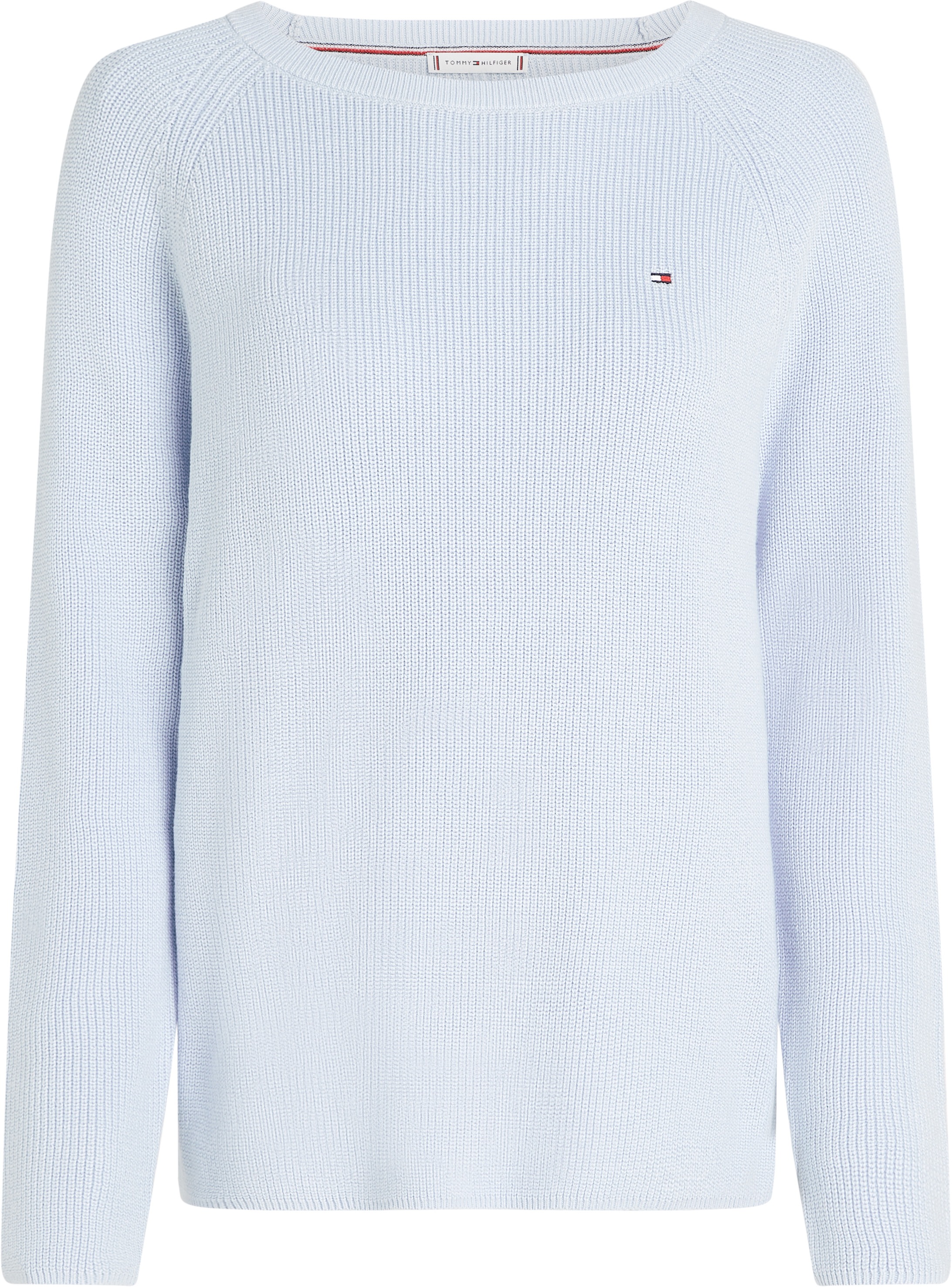Tommy Hilfiger Strickpullover »CO CARDI FINE GG LS BOAT-NK SWT«, mit Raglanärmel, Logostickerei