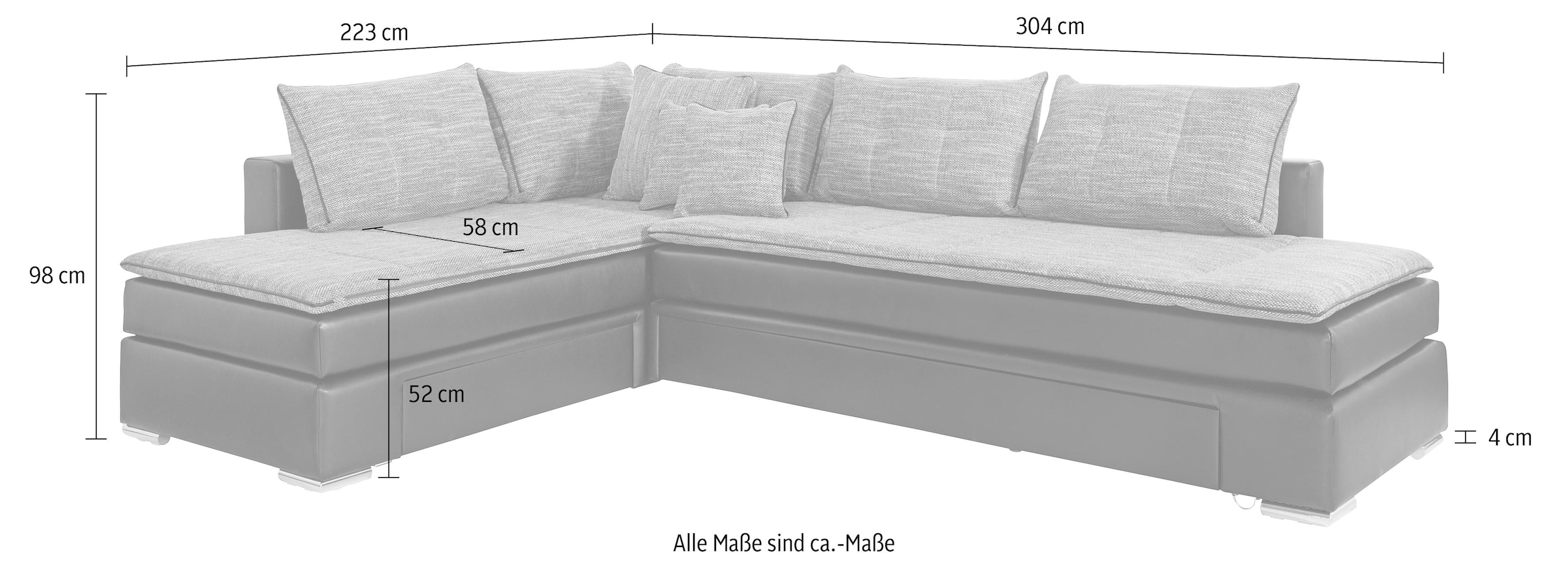 INOSIGN Ecksofa »Boxspringbett Night & Day L-Form mit Dauer-Schlaffunktion o. Armlehnen«, mit Boxspring-Bettfunktion 164x200 cm und Bettkasten, Dauerschläfer!