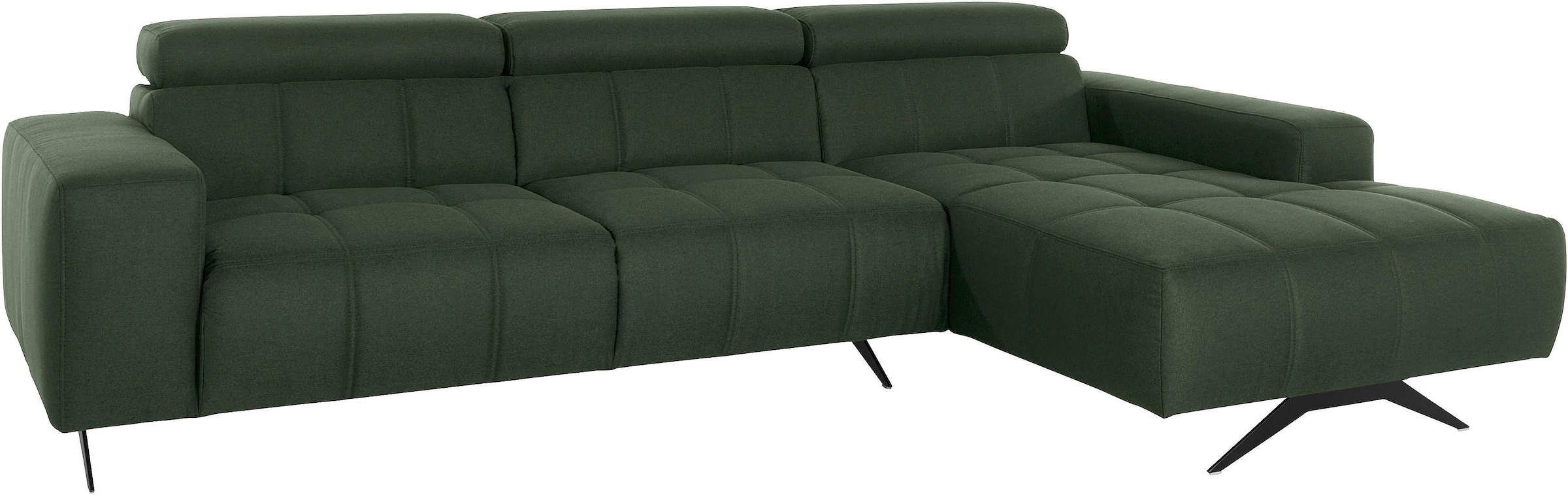 DOMO collection Ecksofa »Trento L-Form, mit Kufenfuß oder Einzelfuß« whlw. verstellbare Kopfteile, passend für gängige Saugroboter