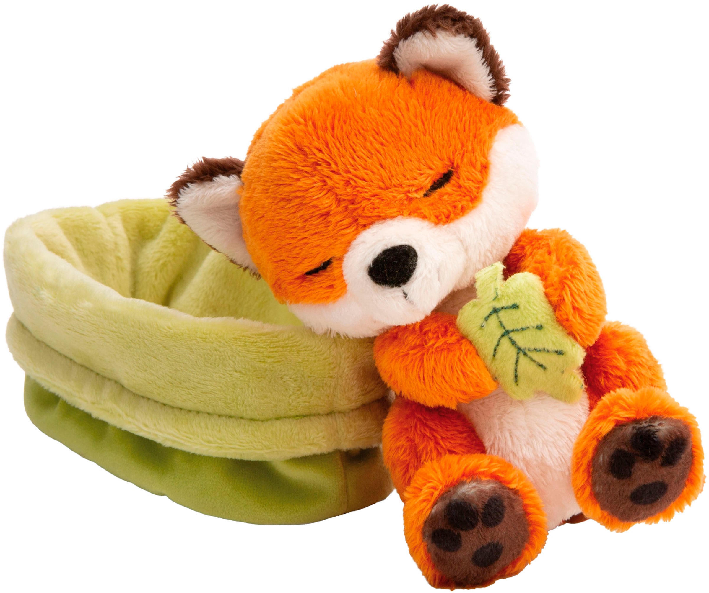 Nici Kuscheltier »Sleeping Pets, Fuchs mit Blatt 12 cm schlafend im Körbchen grün«