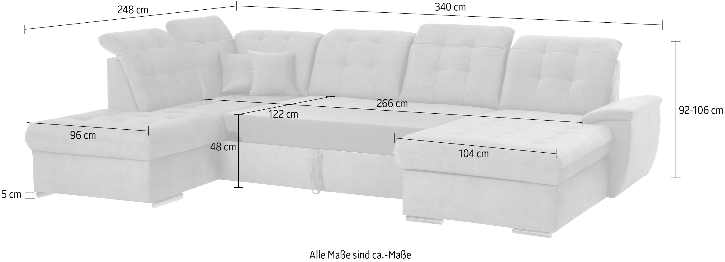 exxpo - sofa fashion Wohnlandschaft »Durango, aufwendige Sitz- und Rückenverarbeitung, bequem, U-Form«, inkl. Kopfteilverstellung, wahlweise mit Bettfunktion und Bettkasten
