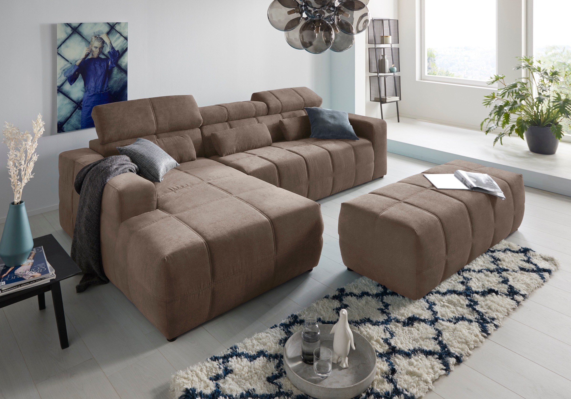 DOMO collection Ecksofa »Brandon Sitzbelastung 140 kg, große Ausführung, B/T/H: 289/177/80 cm«, mit Kopfteilverstellung, wahlweise Sitztiefenverstellung, L-Form
