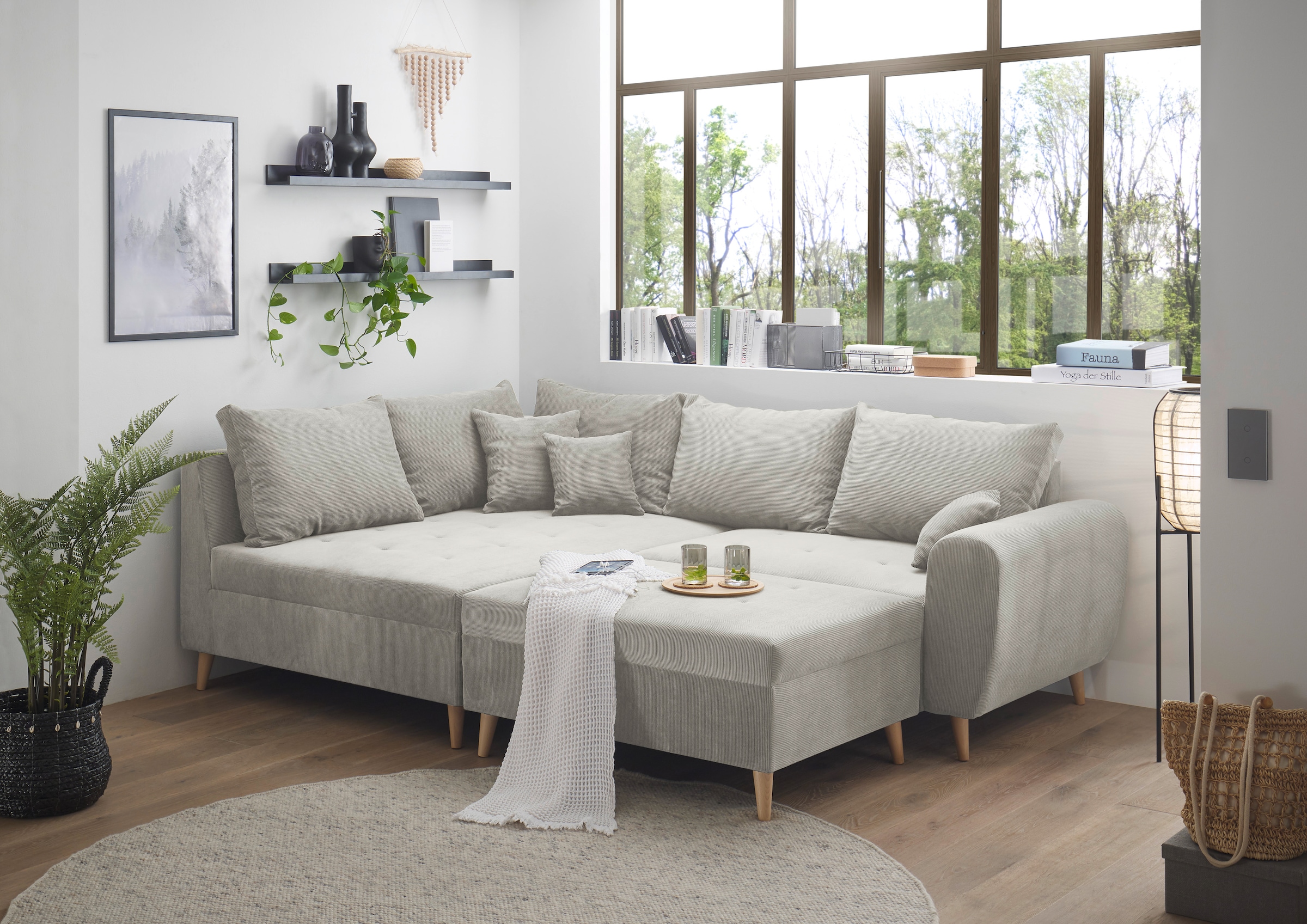 ED EXCITING DESIGN Ecksofa »Calanda L-Form« mit Hocker & 3 Zierkissen