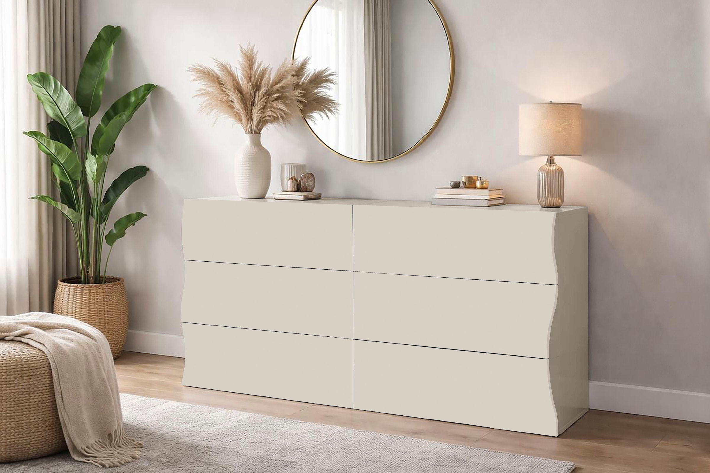 Home affaire Kommode »Onda« Onda, 154 cm breit, Kaschmir, mit 6 Schubladen, Made in Italy