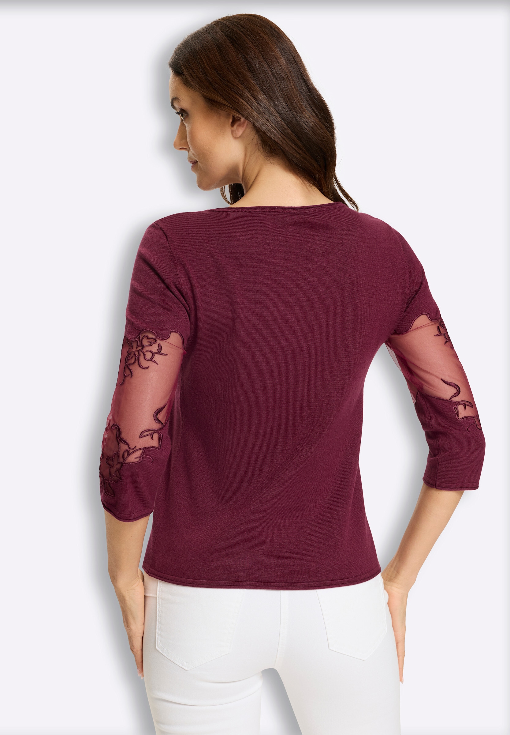heine Longpullover »Pullover Rundhalspullover mit transparenten Einsätzen«