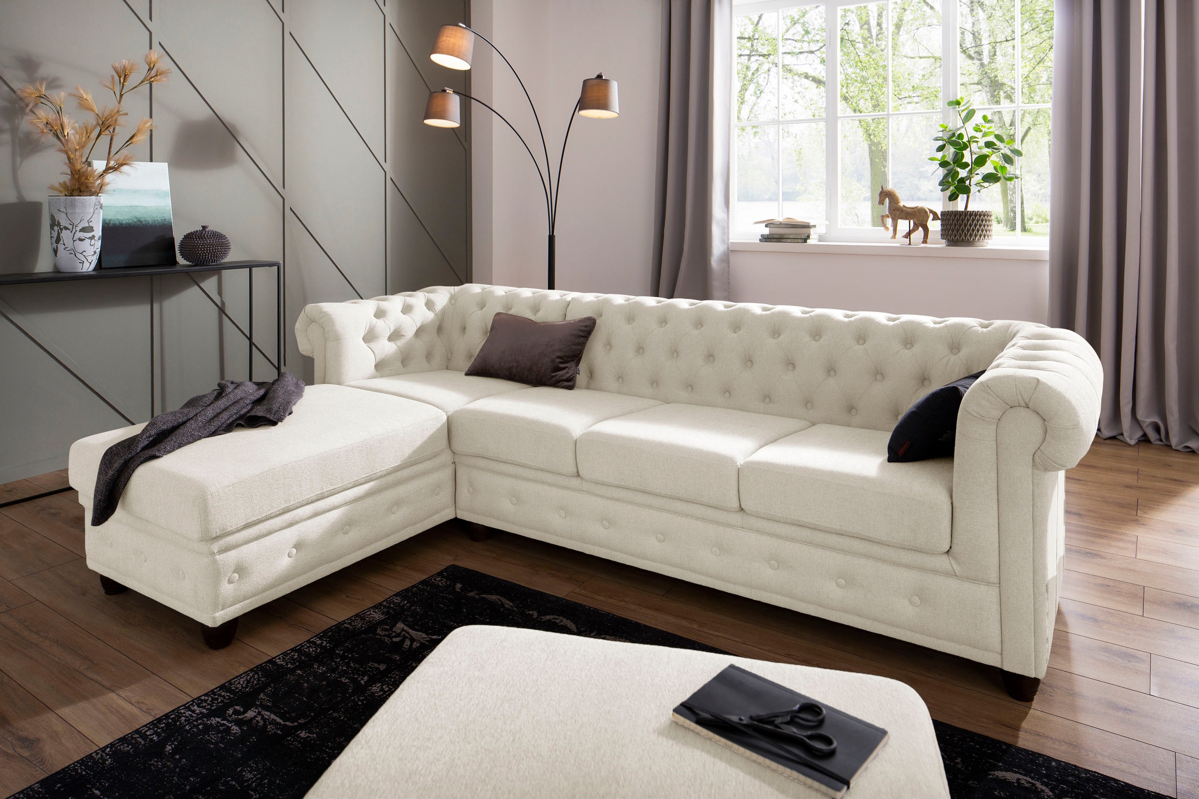 Home affaire Chesterfield-Sofa »New Castle L-Form«, hochwertige Knopfheftung in Chesterfield-Design, B/T/H: 255(171/72)