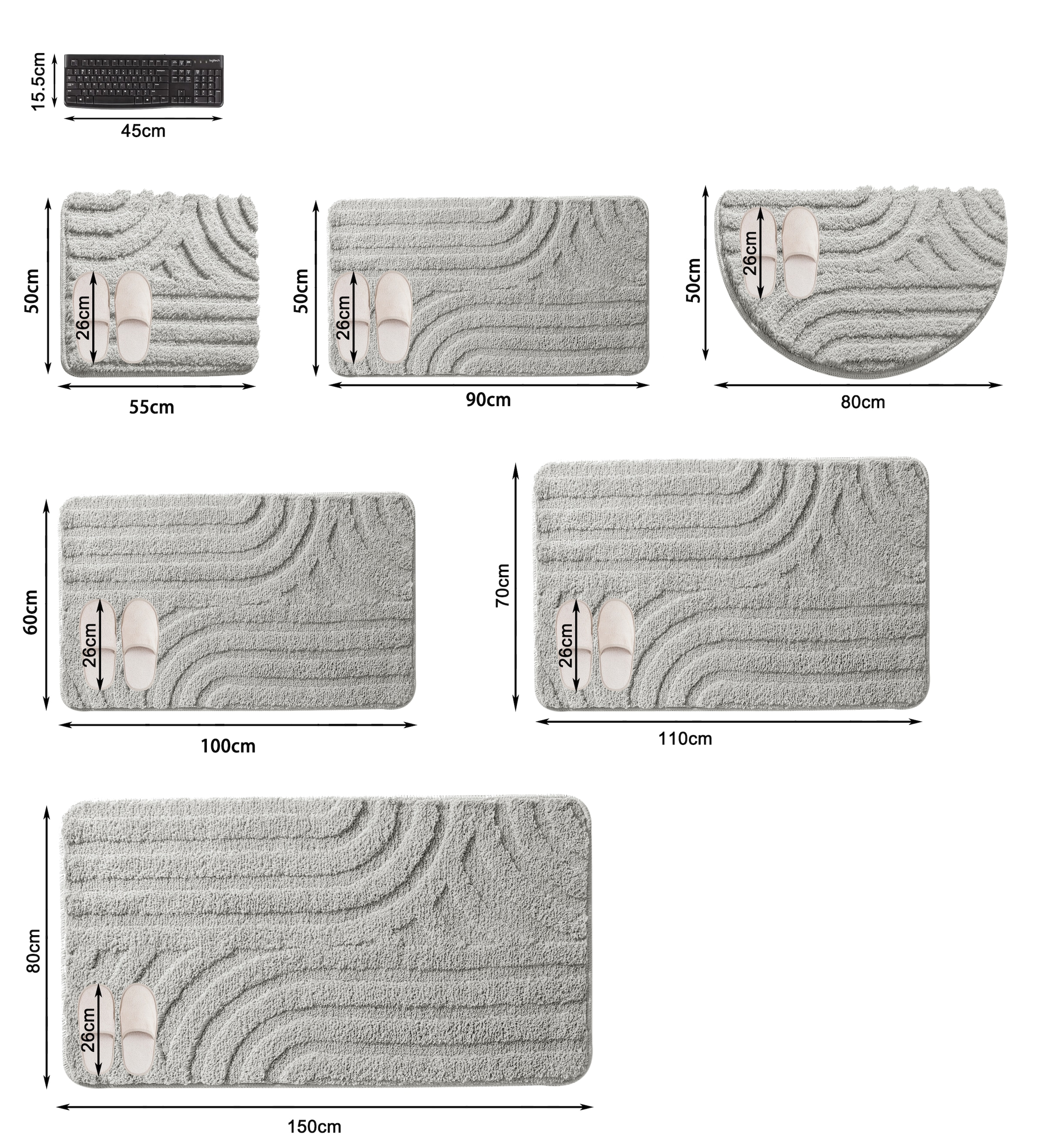 my home Badematte »Sanremo Scandi, Badvorleger, Badezimmer Teppich, Duschvorleger«, rutschhemmend beschichtet, strapazierfähig, Badteppich, Uni Farben, Hoch-Tief-Effekt, modernes Muster, Boho