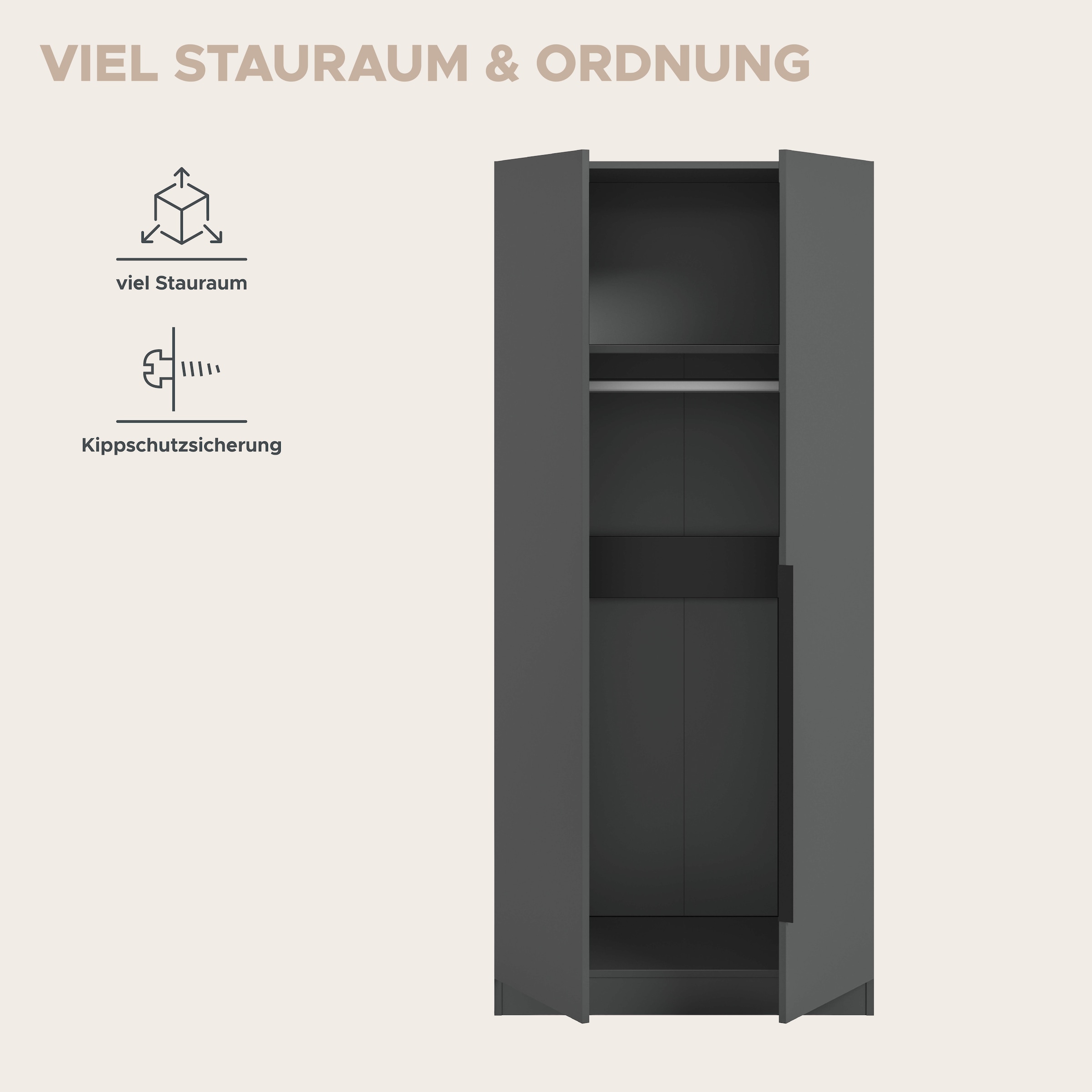 Home affaire Kleiderschrank »Skarde Schlafzimmerschrank, Garderobe, Schrank« Otto Bestseller Garderobe Schlafzimmerschrank,  Breite: 80 cm, anthrazit, Kleiderstange
