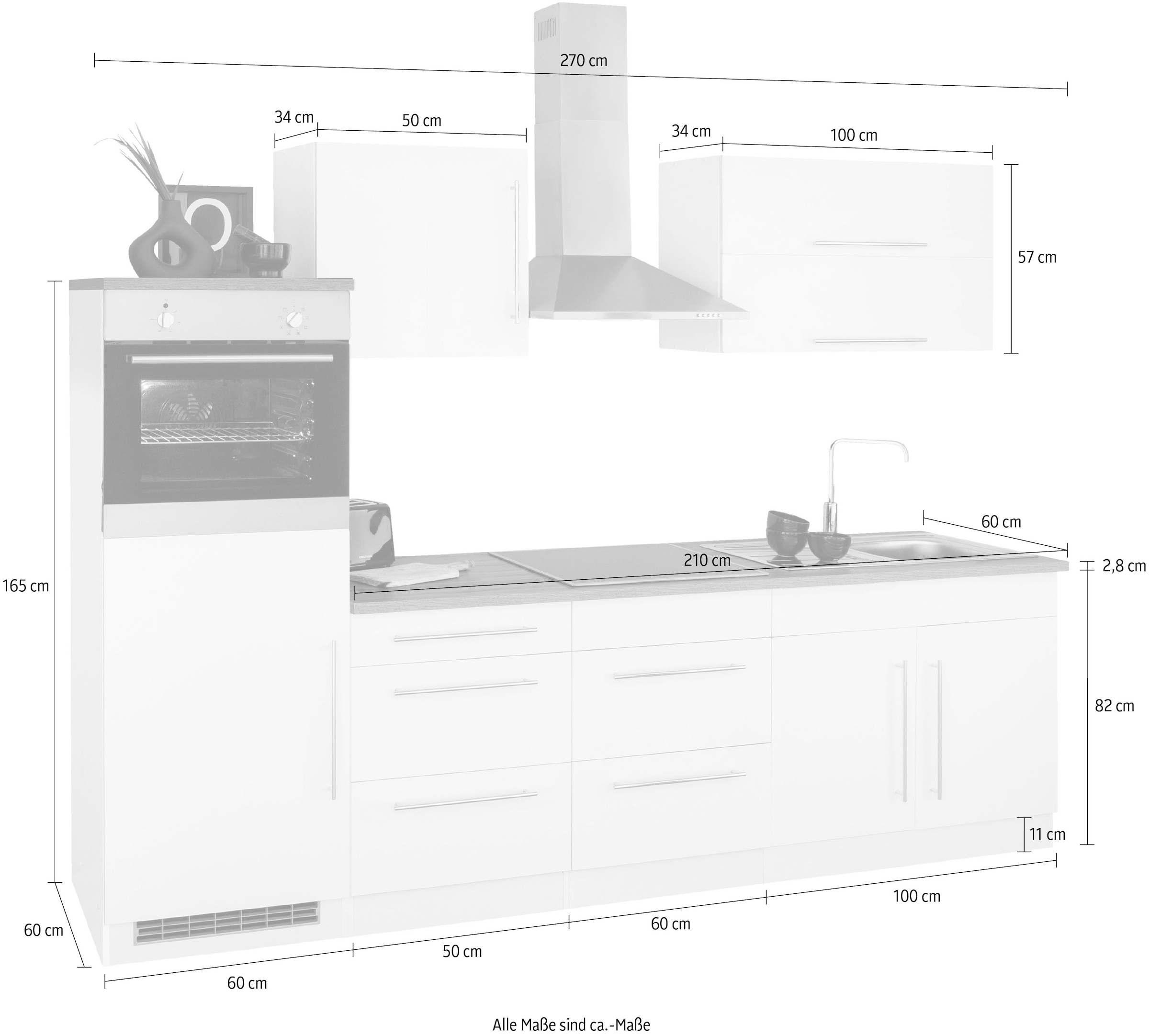 HELD MÖBEL »Samos«, E-Geräten, cm 270 Raten auf Küchenzeile mit Breite bestellen