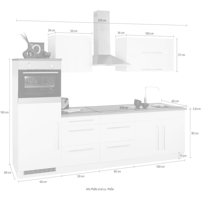 HELD MÖBEL Küchenzeile Breite cm »Samos«, mit auf E-Geräten, Raten bestellen 270