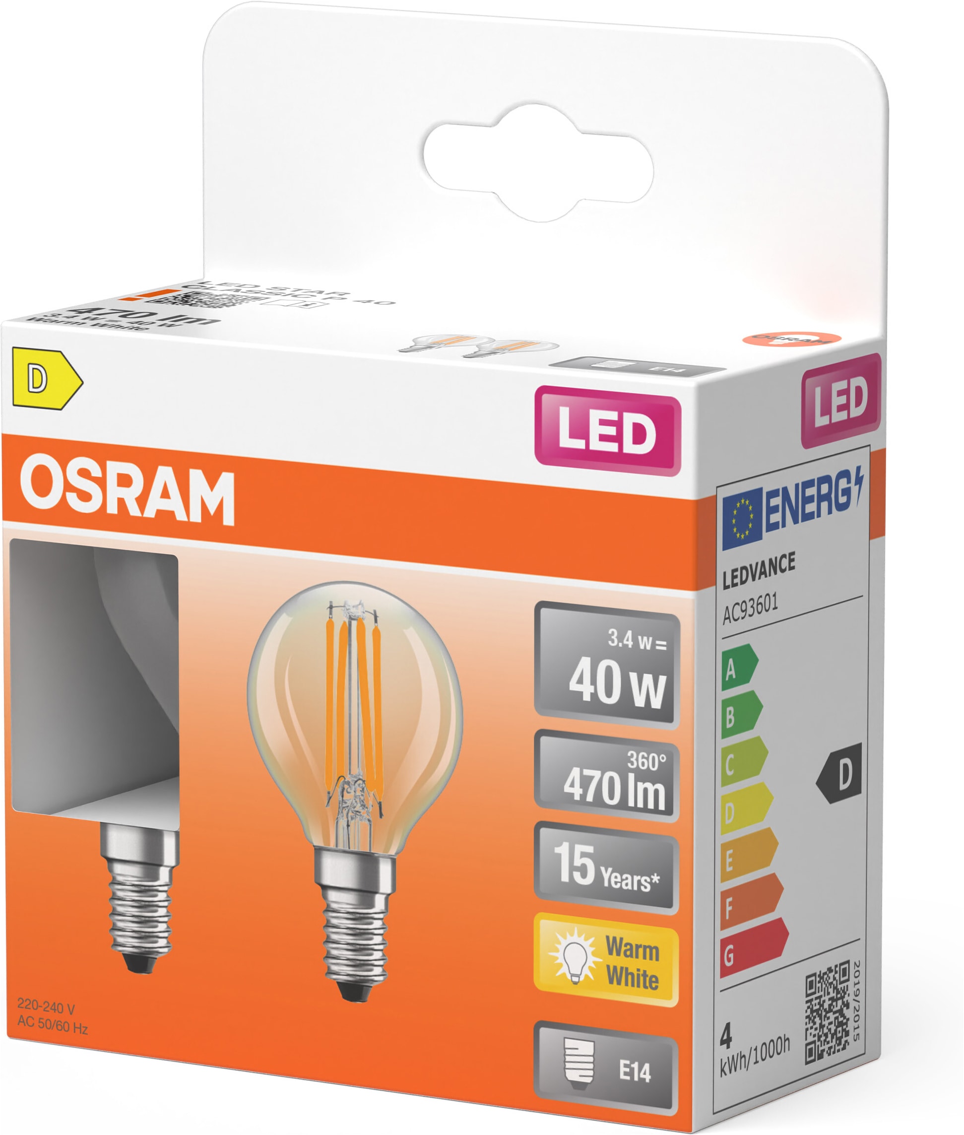 Osram LED-Leuchtmittel »LED Retrofit CLASSIC P in P-Form« E14 2 Stk. Warmweiß