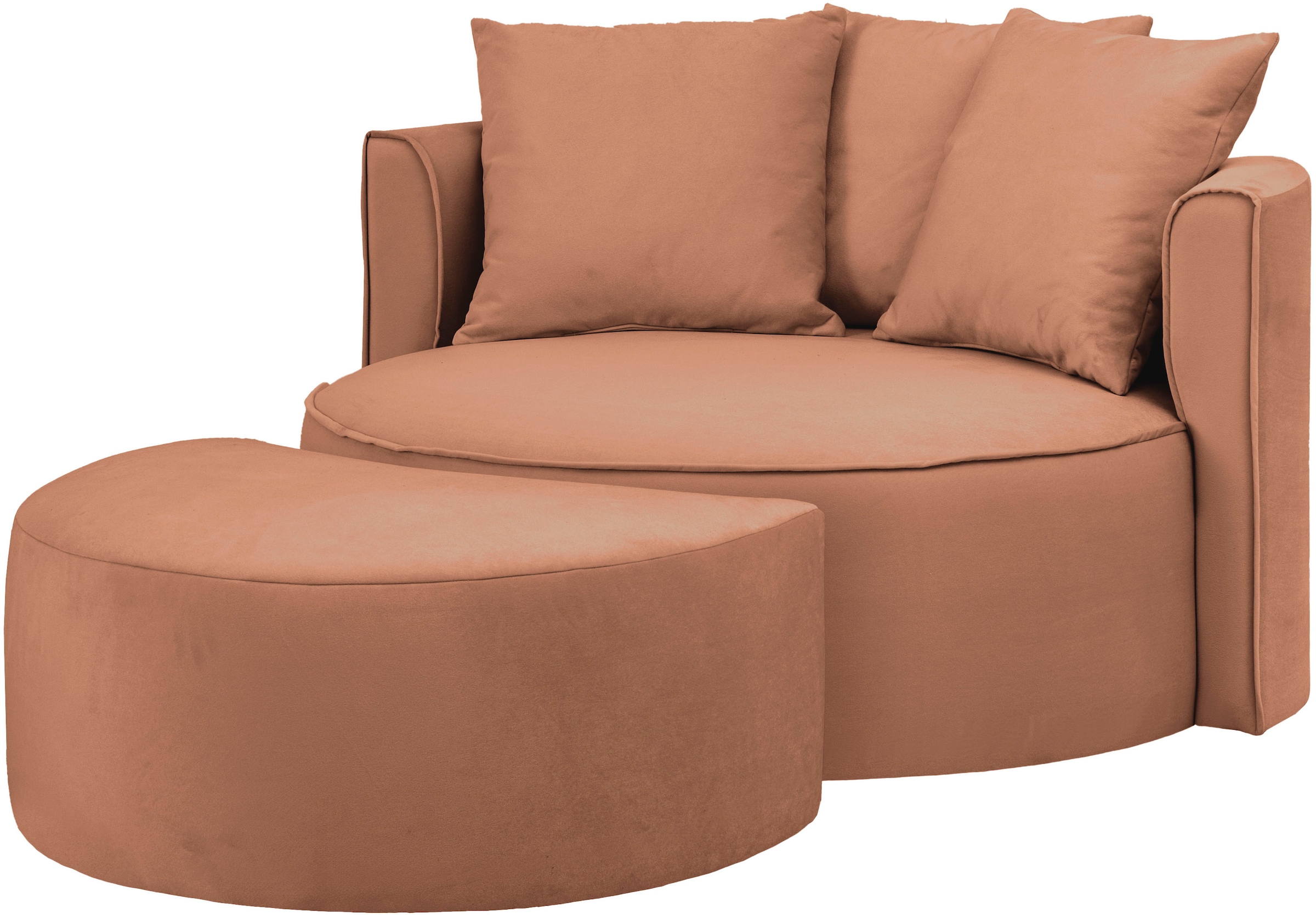 LeGer Home by Lena Gercke XXL-Sessel »Isalie, Rundsessel mit Hocker, Lesesessel, Loveseat, Big-Sessel«, (Set), trendige Stoffe, mit 3 Zierkissen, große Sitzfläche