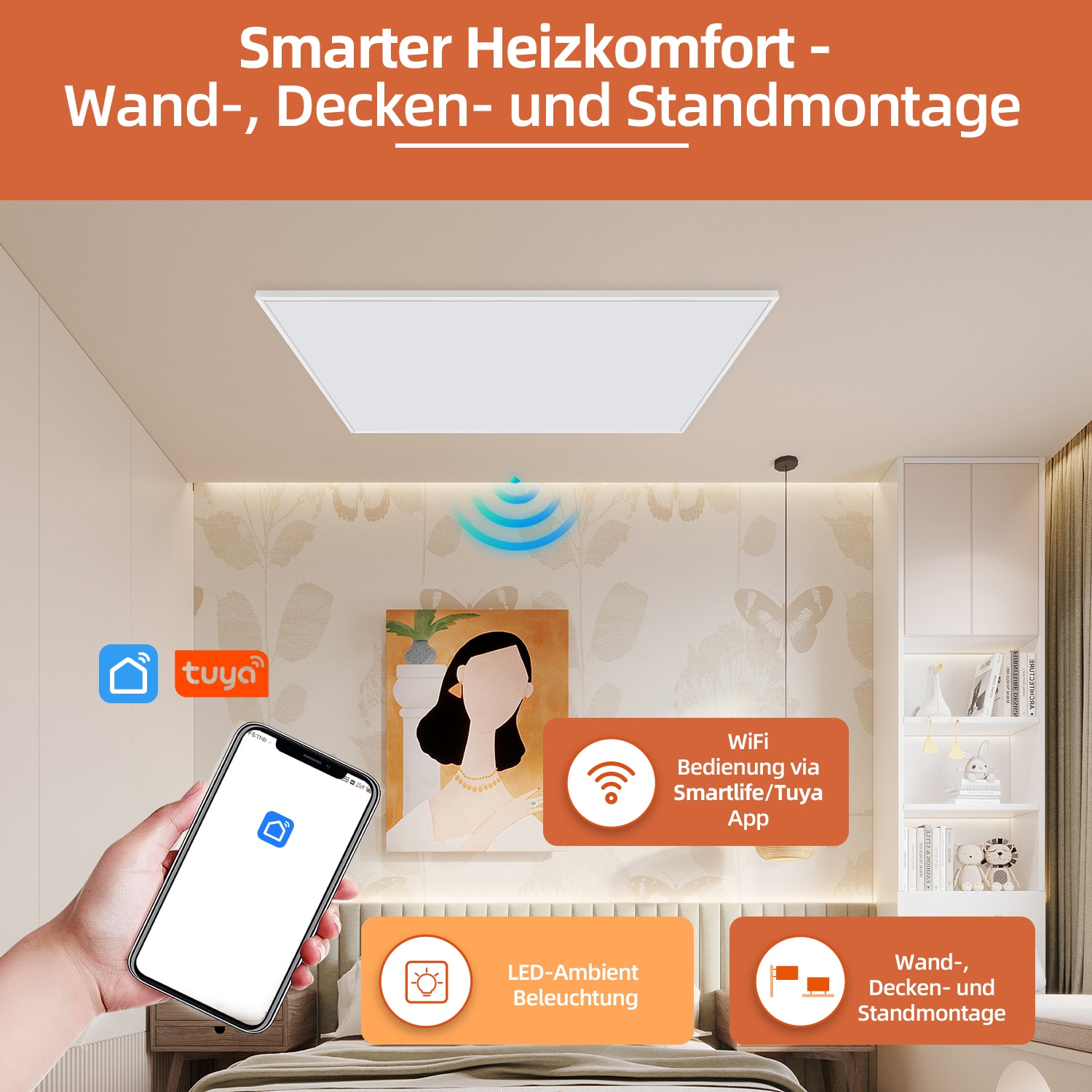 SHX Infrarotstrahler, 500 W, Smart Home fähig (Wifi), dimmbare Ambiente-LEDs