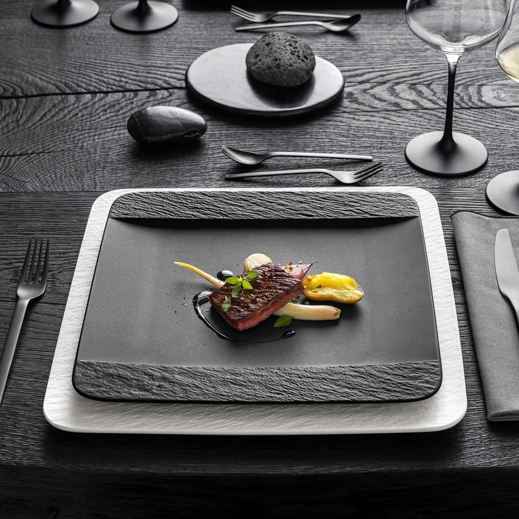 Villeroy & Boch Speiseteller »Speiseteller quadratisch Manufacture Rock 28 x 28 cm 6er Set schwarz«