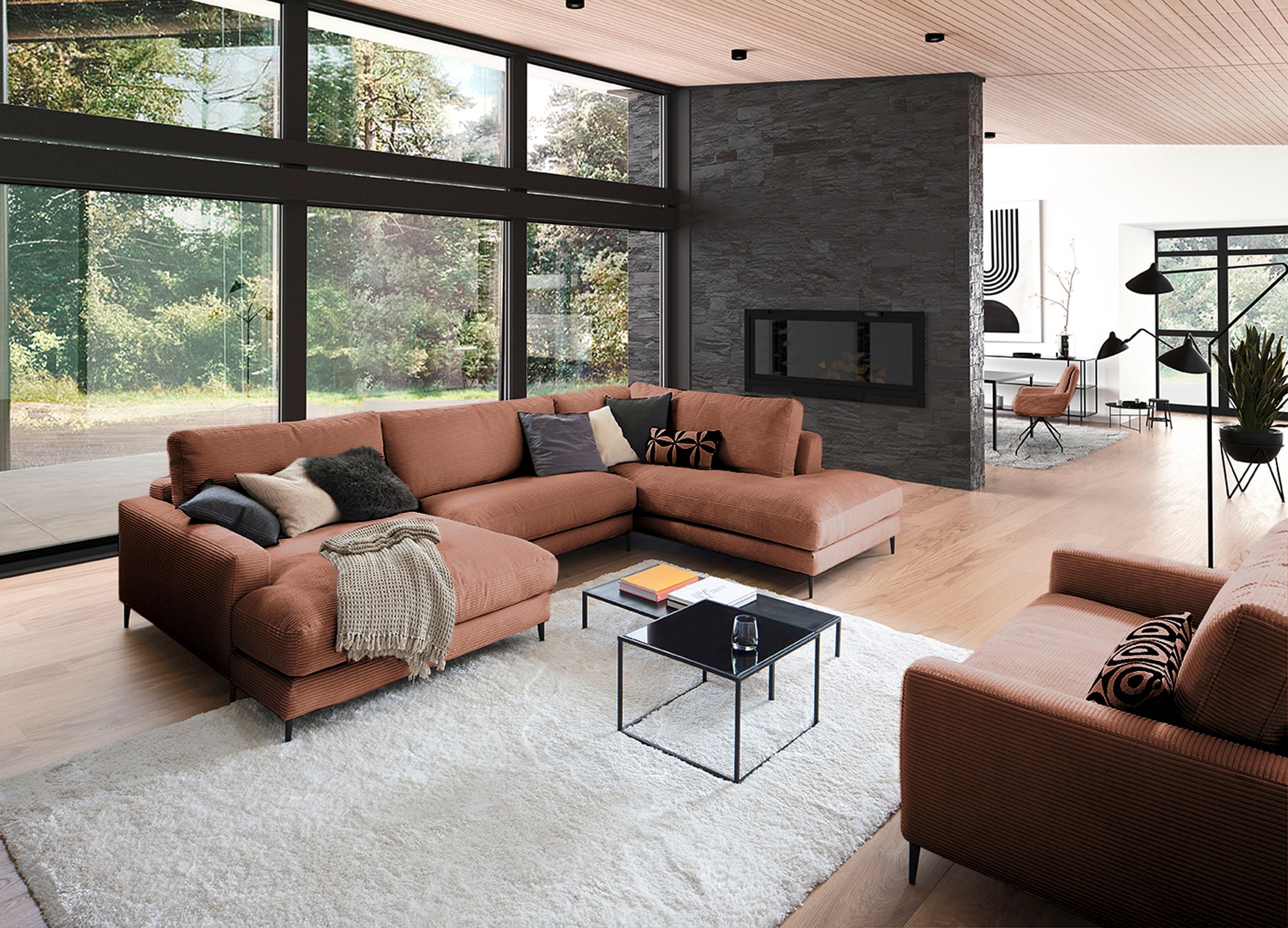 INOSIGN Wohnlandschaft »Downtown XXL B/T/H: 341/223/84 cm Loungemöbel zum Relaxen«, weicher Sitzkomfort, Cord-Bezug, weicher Sitzkomfort U-Form
