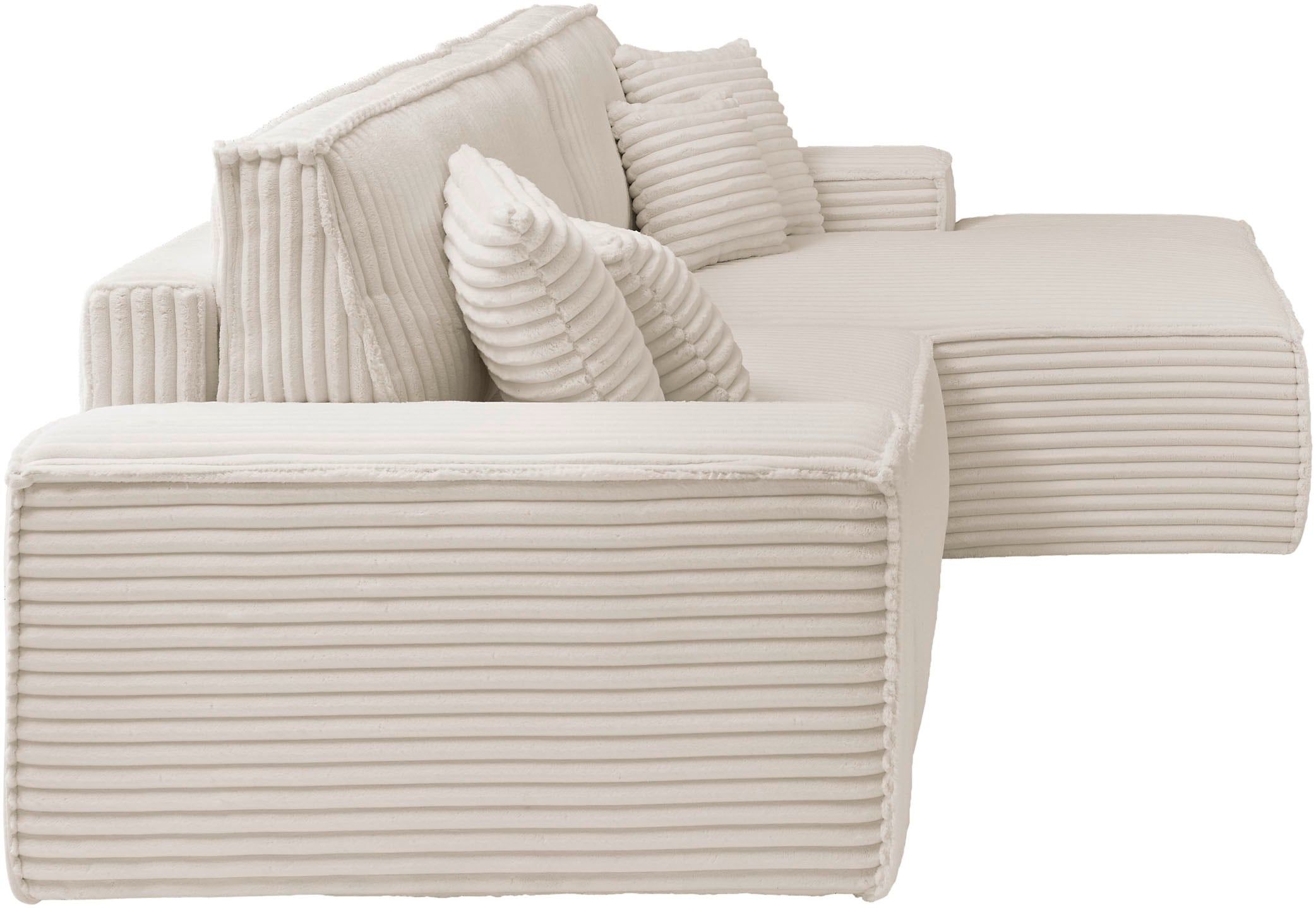 andas Ecksofa »Finnley Schlafsofa 267 cm in Bouclé, Struktur fein u. Cord, L-Form,«, Schlaffunktion m. Bettkasten (136/210 cm), Bouclé, Struktur und Cord