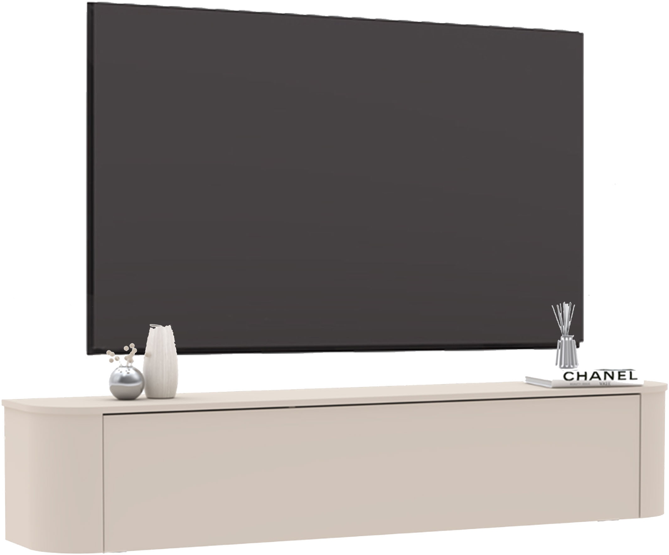 INOSIGN Lowboard »Lido, 181 cm breit, 1 Klappe, TV-Schrank, TV-Kommode, Medienboard« Formgebogenes MDF, Stirnseiten Rundung, Push-to-open, hängend/stehend