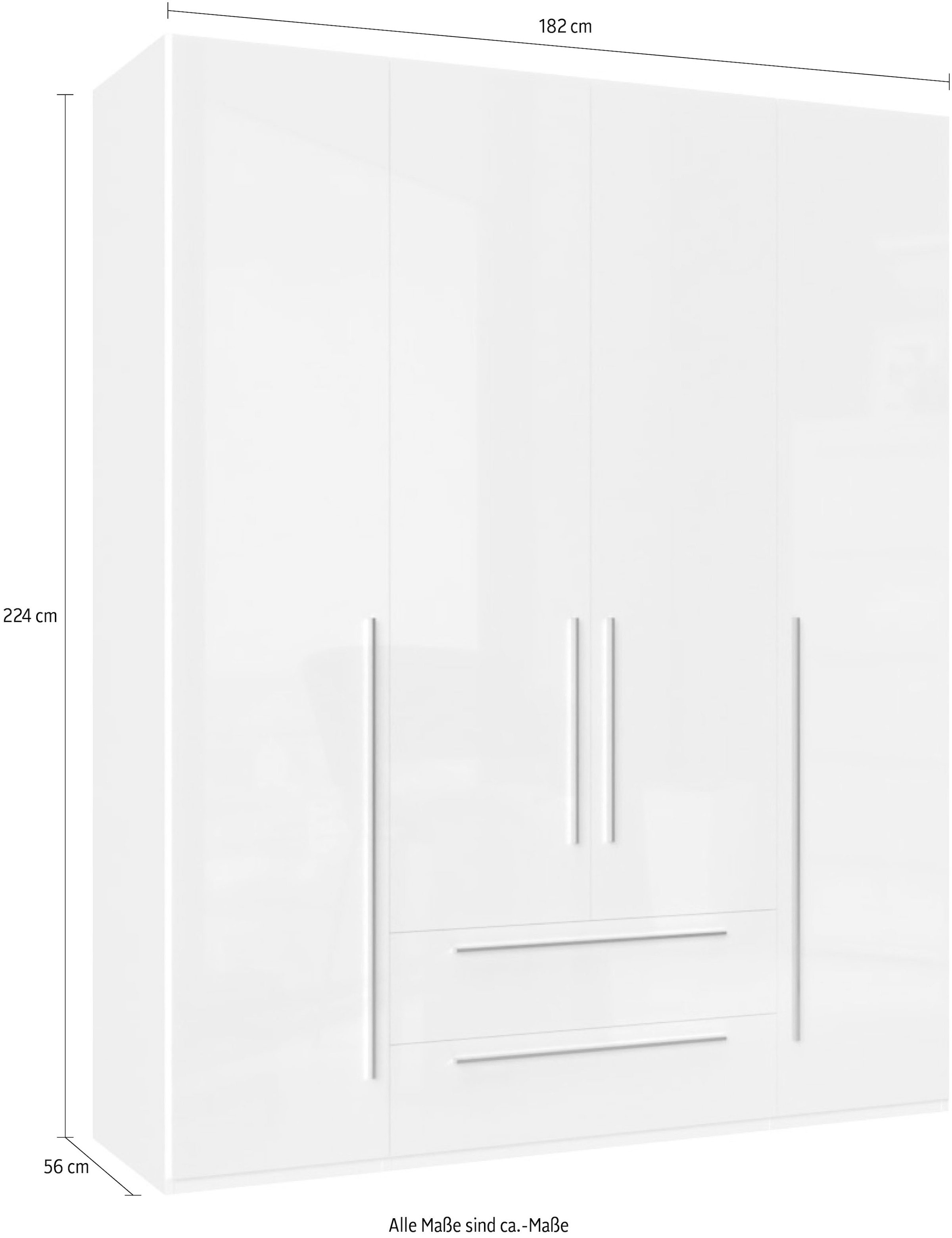 Places of Style Kleiderschrank »Piano, UV lackiert, hochglänzend in beige oder weiß, FSC-zertifiziert«, (Made in Europe), in vielen Breiten, Höhe 224cm, mit Soft-Close Funktion, 2 Schubladen