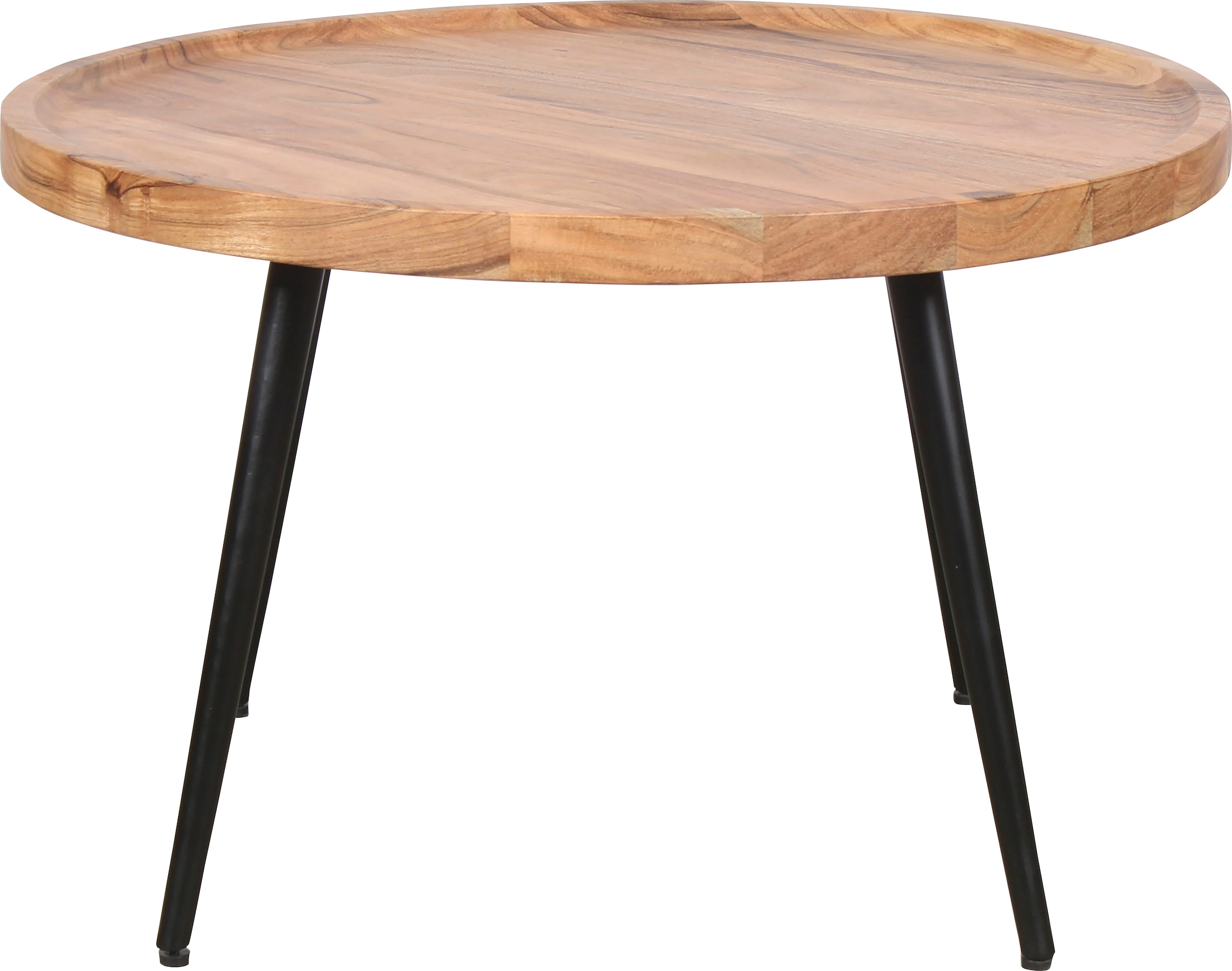 byLIVING Couchtisch »Romy«, mit massiver Akazien - Platte und schwarzem Metallgestell, rund 75cm