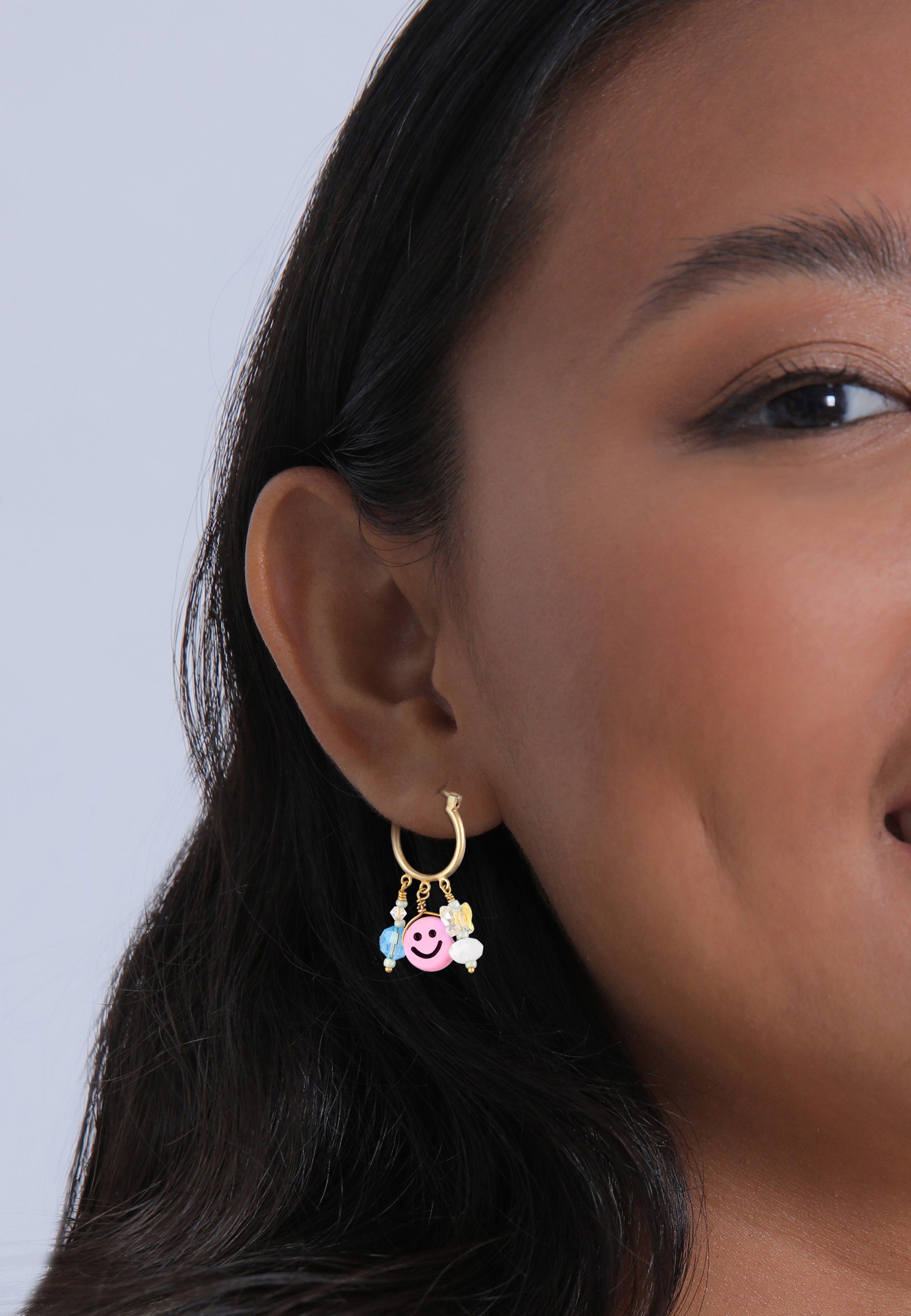 Elli Paar Creolen »Ohrringe Creolen Smiling Kristall Beads 925 Silber vergoldet«