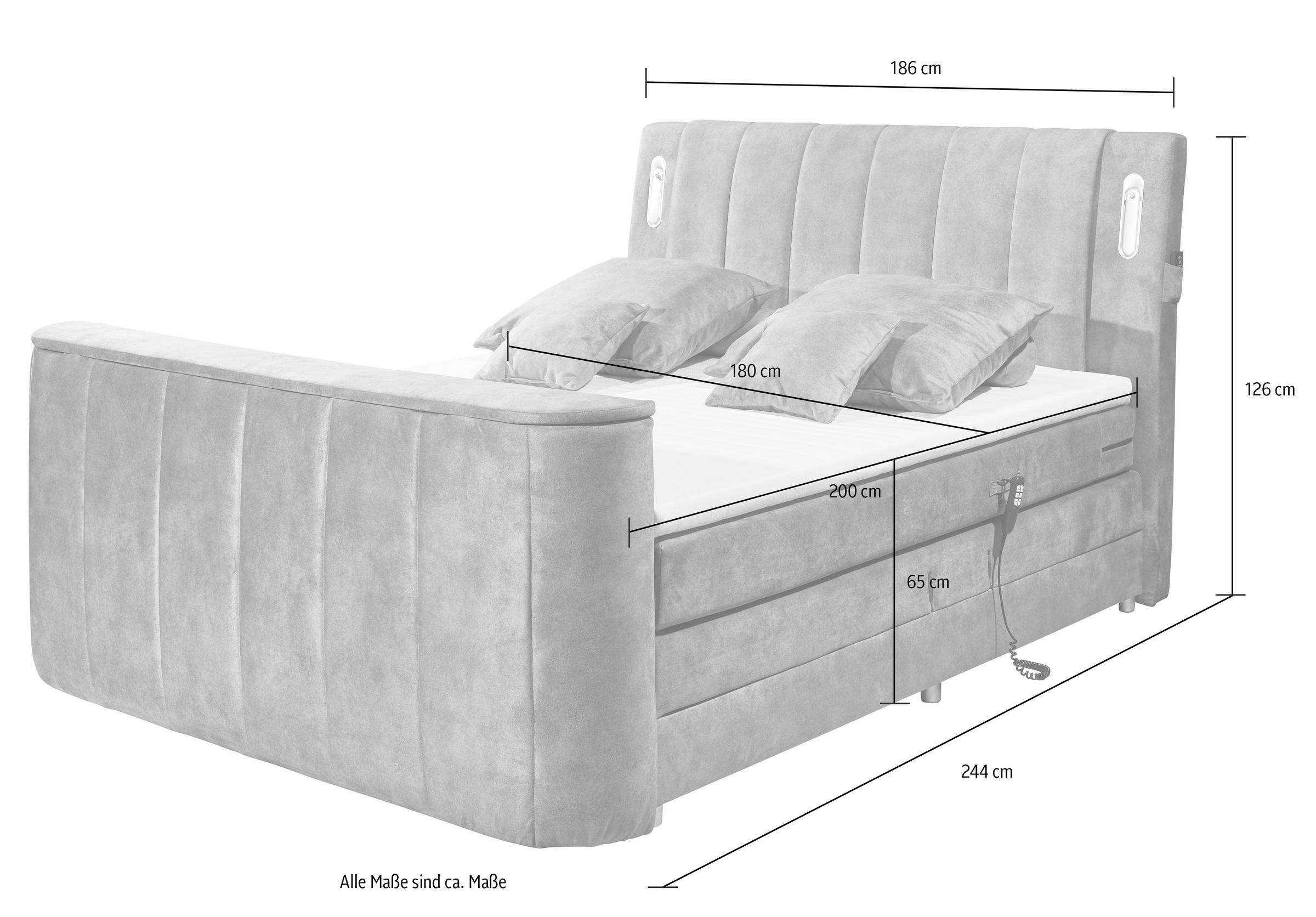 ED EXCITING DESIGN Boxspringbett »Dallas« mit Motorverstellung,  inkl. Topper, LED-Beleuchtung und motorisierter TV-Halterung (bis 40 Zoll)