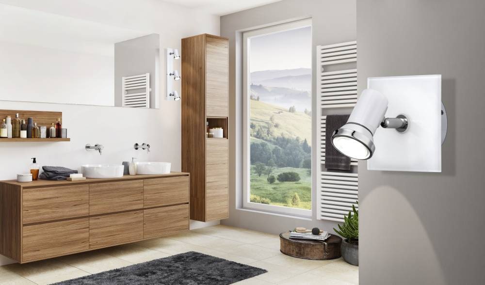 EGLO Wandstrahler »TAMARA Wandlampe, Badezimmerlampe, Spot, weiß, Chrom, GU10, IP44«, 1 flammig, Leuchtmittel GU10 | Leuchtmittel wechselbar, Feuchtraumleuchte, schwenkbarer Spot, Deckenlampe, 1flammig, 12x12cm