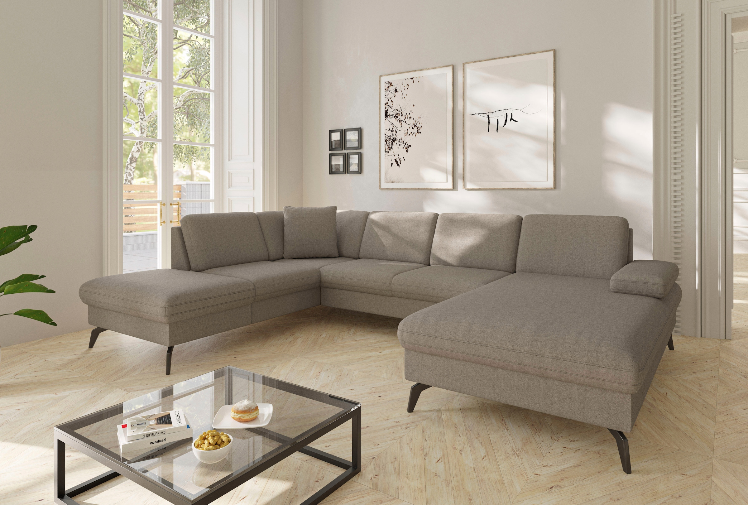 sit&more Wohnlandschaft »Morris Jubi U-Form«, inkl. Armteilfunktion und 1 Zierkissen, wahlweise mit Bettfunktion