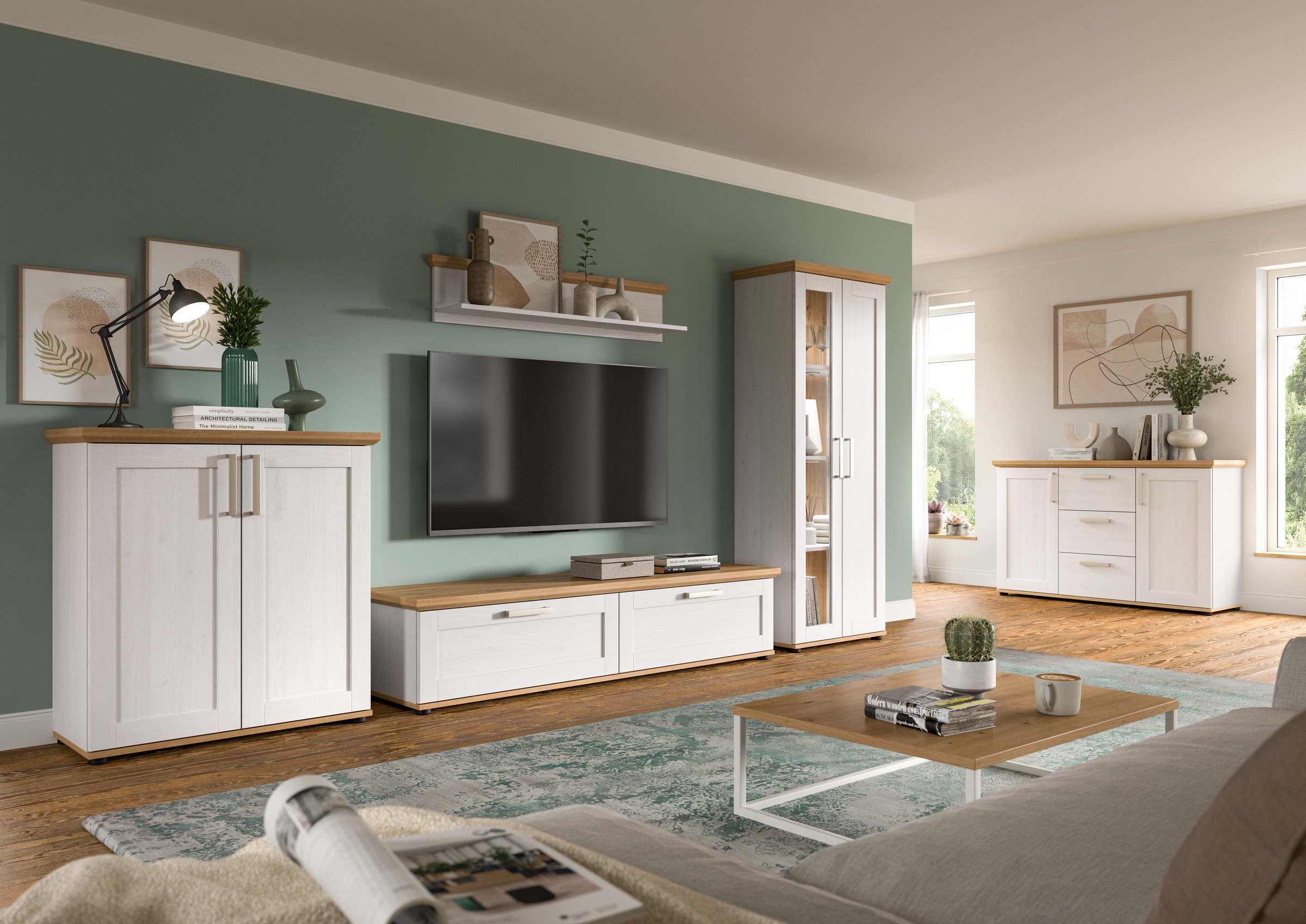Home affaire Wohnwand »Cosenza«, (Set, 4 St.), Cosenza, Breite: 336 cm, Vitrine, Highboard, Lowboard, Wandboard