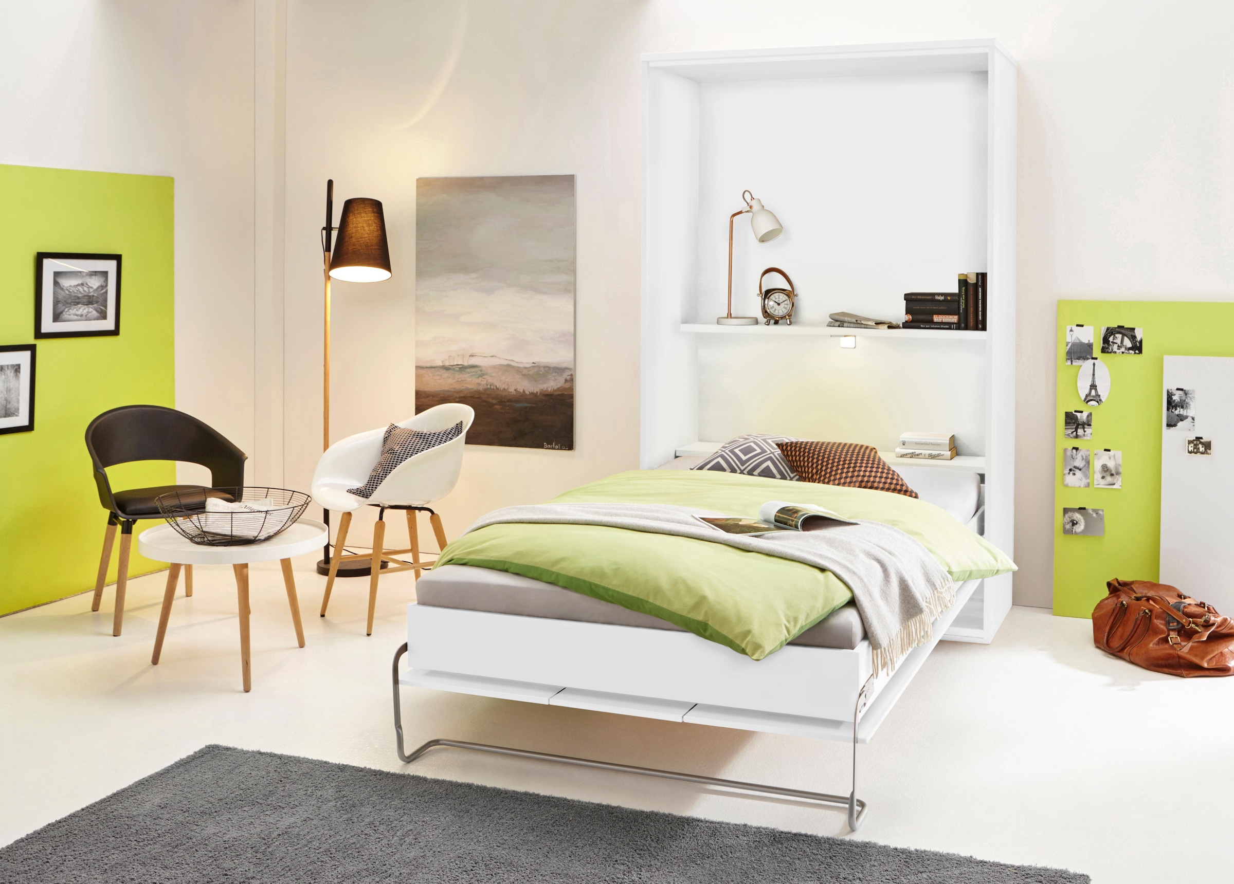 priess, Schrankbett »Ancona Schrankklappbett Jugendbett Klappbett Wandbett« mit Lattenrost, Regal und LED-Beleuchtung, in 3 Breiten, weiß,