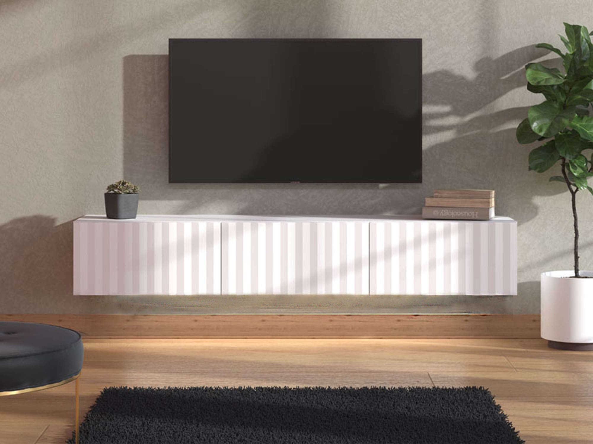 INOSIGN TV-Board »Antibes Lowboard, Breite 192/154 cm, TV-Schrank, TV-Ständer«, Trendfarben, Front in 3D-Optik, Push to open Funktion