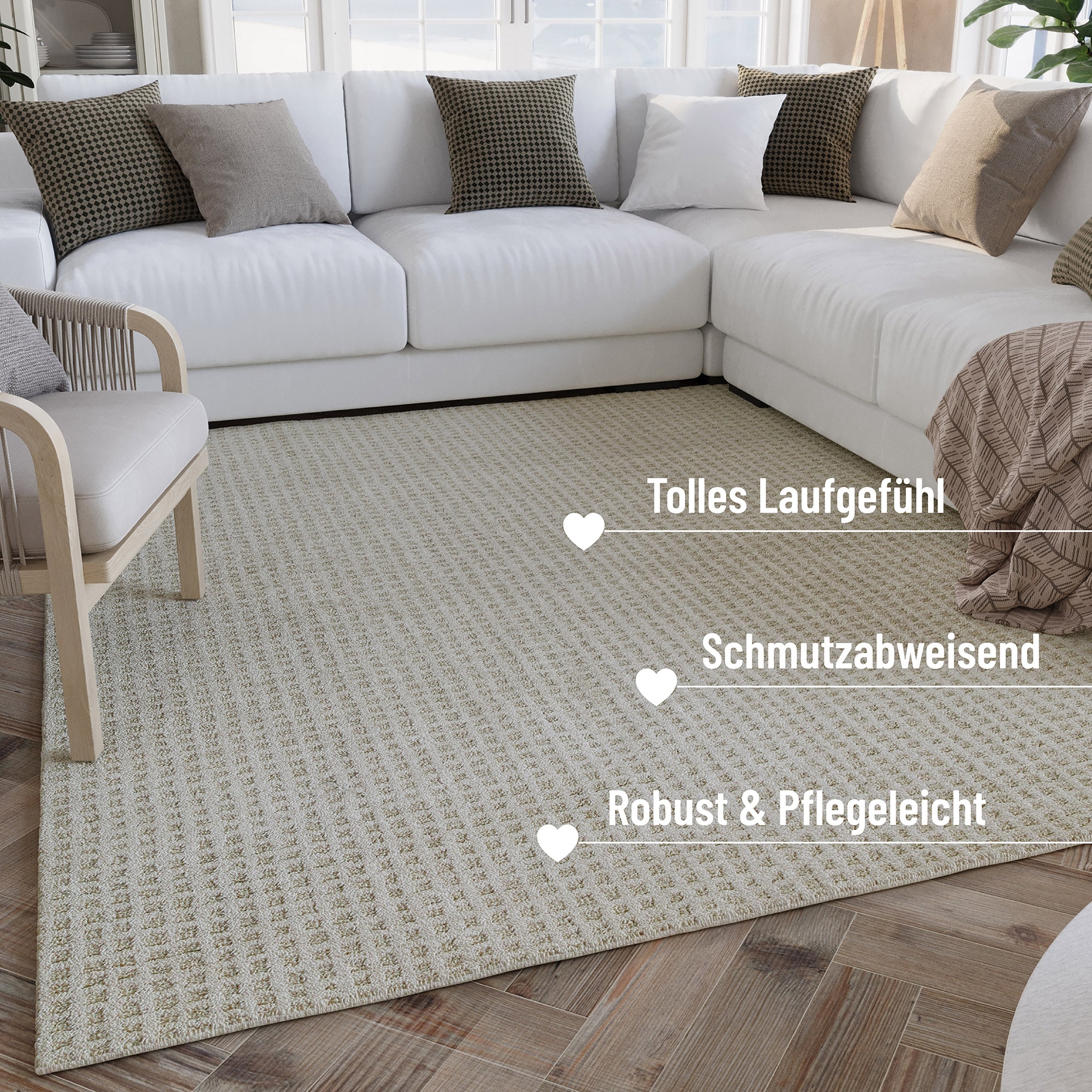 Wecon home Teppich »Hamptons THIRTY«, rechteckig, 17 mm Höhe, Läufer, Kurzflor, Wohnzimmer, Schlafzimmer, elegant, robust, kariert