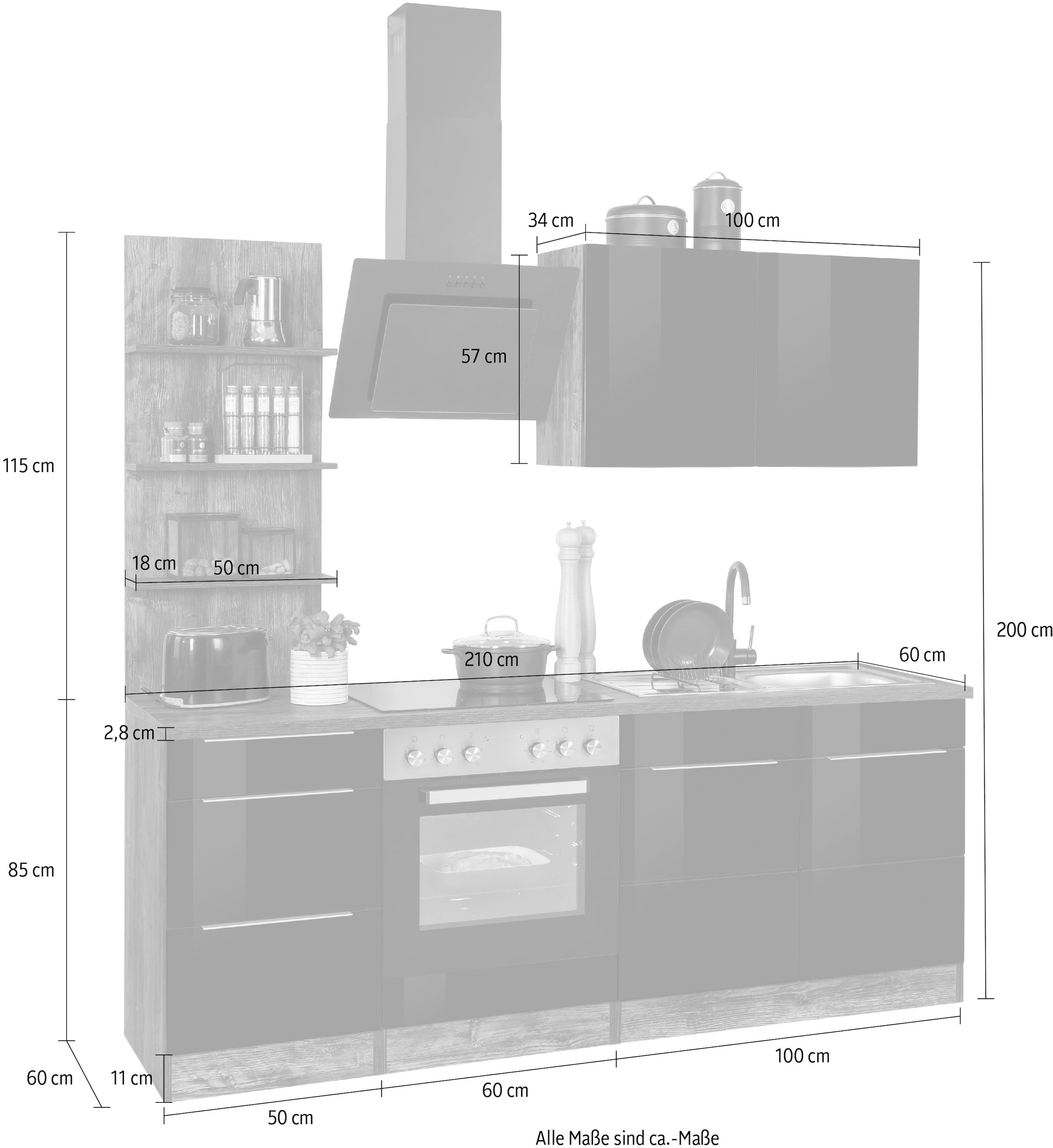 HELD MÖBEL Küchenzeile »Brindisi«, Breite E-Geräten, cm 210 bestellen mit bequem