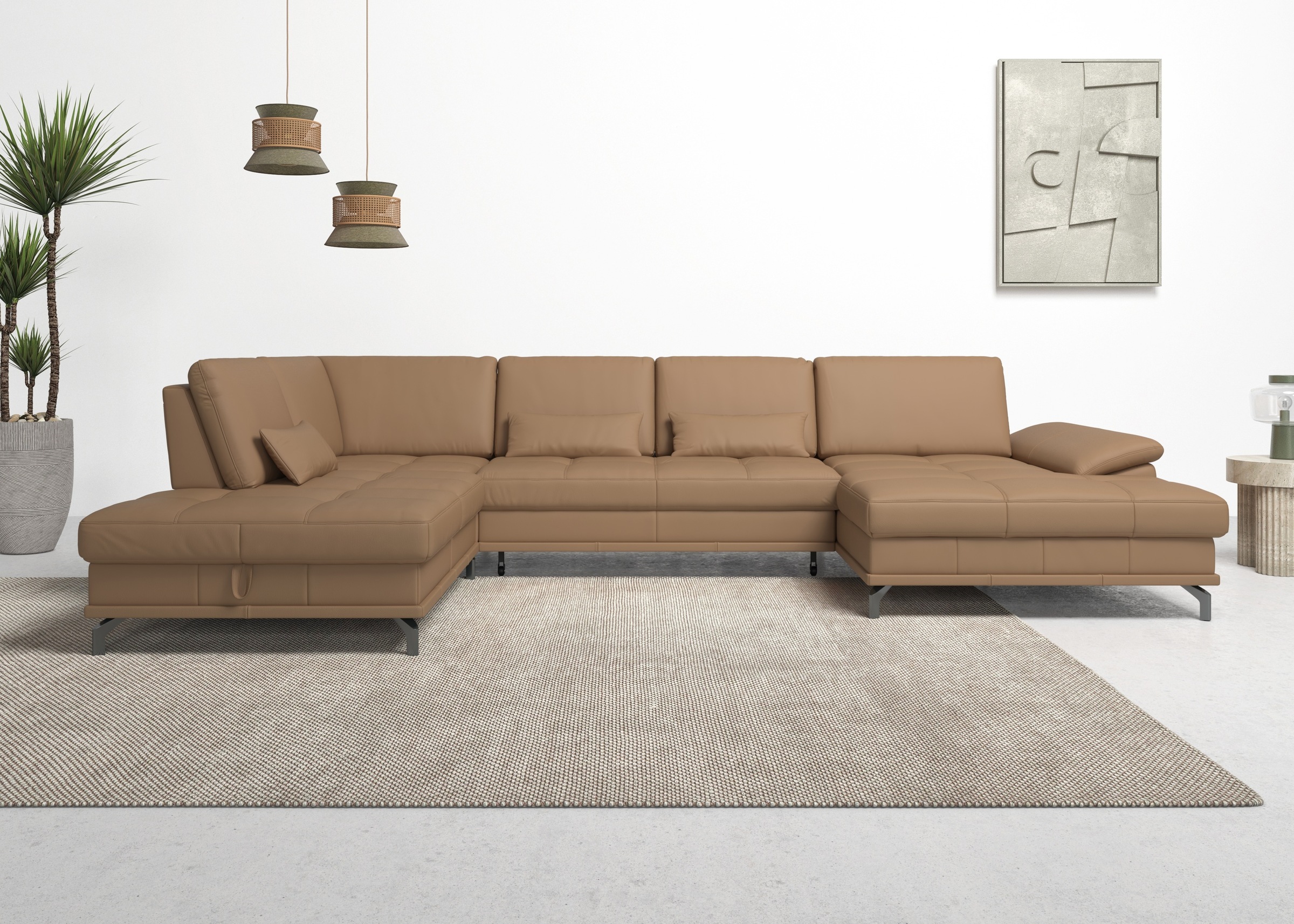 Places of Style Wohnlandschaft »Costello U-Form, mit Sitztiefenverstellung, Armteilverstellung und«, 3 Nierenkissen, optional Bettfunktion und Bettkasten